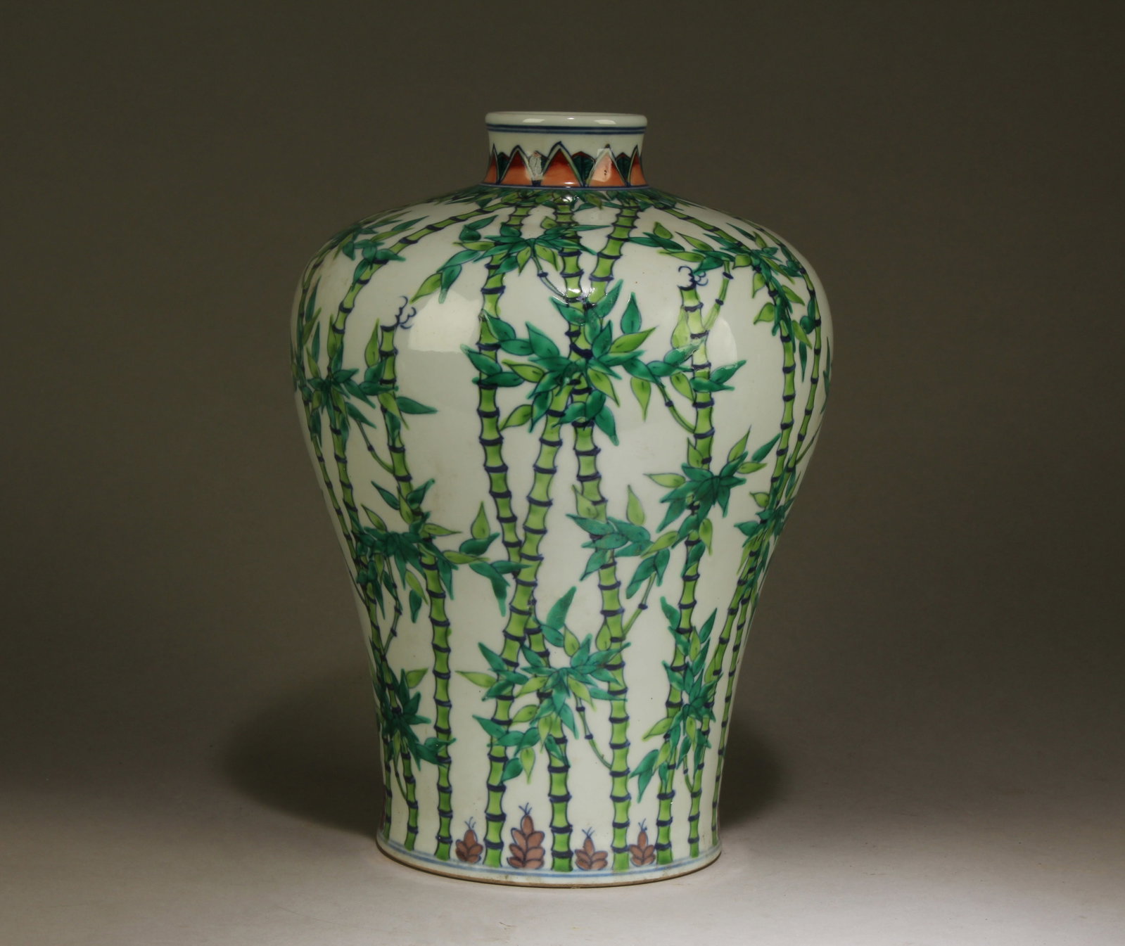 A Meiping Vase with Bamboo Motif: A Meiping Vase with Bamboo Motif. Dimensions: 10.5" x 9.5.
