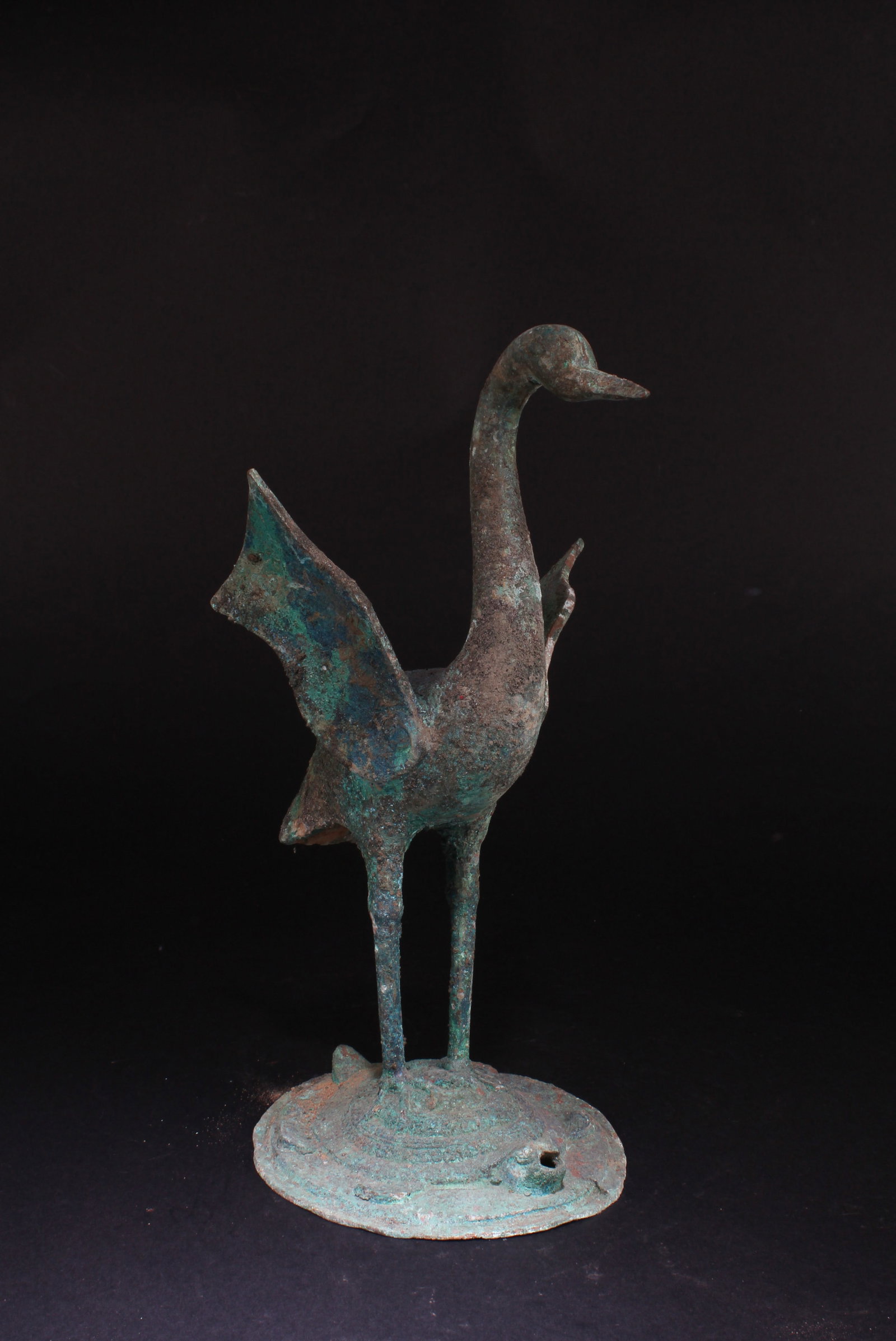 Chinese Bronze Swan Figurine: Chinese Bronze Swan Figurine. Height: 11.5"