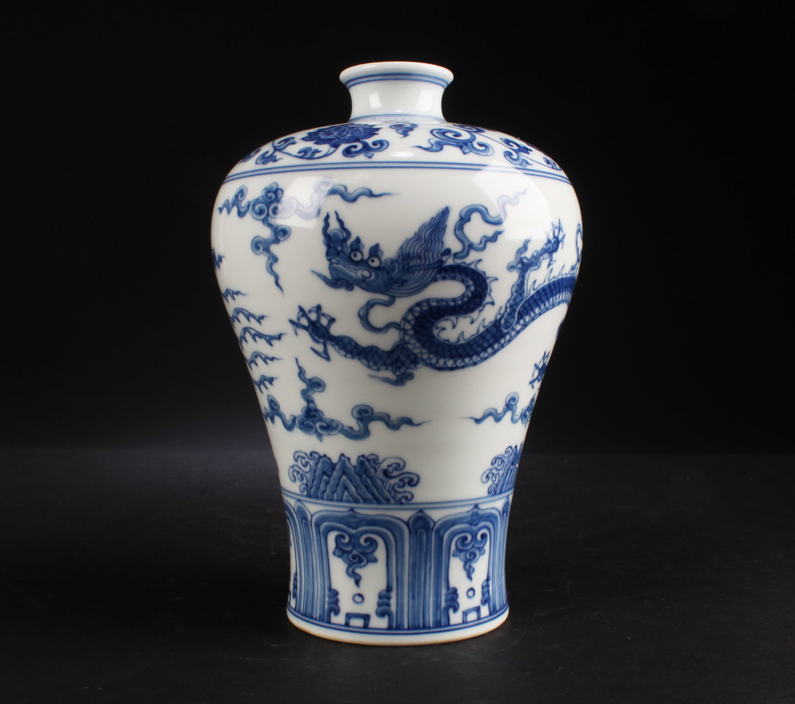 Chinese Blue & White Porcelain Meiping Vase: Chinese Blue & White Porcelain Meiping Vase. 'ChengHua' mark at base. Height: 7.8"