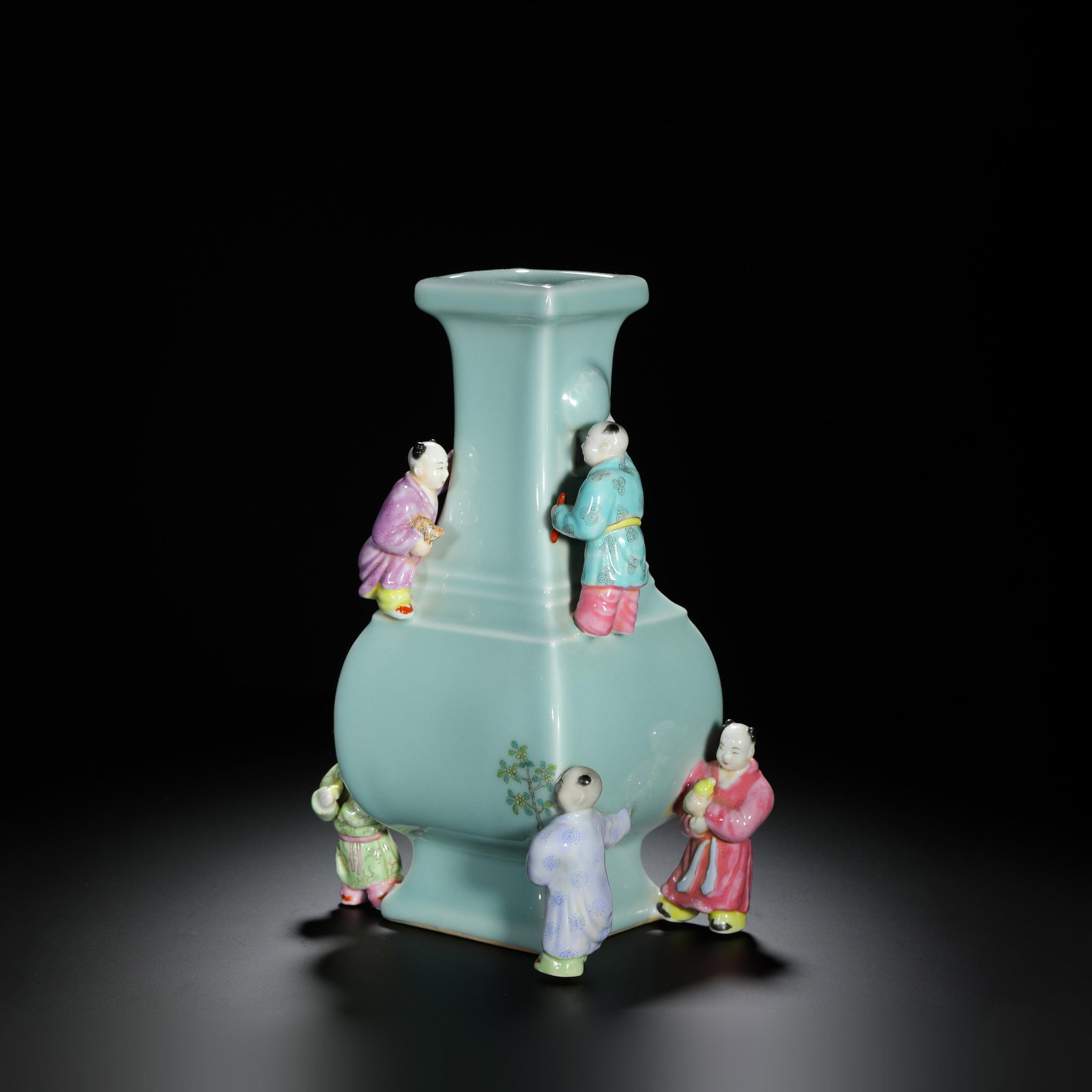 Celadon Glazed Five Sons Passing Imperial Examination Presentation Vase: Celadon Glazed Five Sons Passing Imperial Examination Presentation Vase. Length:5.91" Width:4.92" Height:10.08"