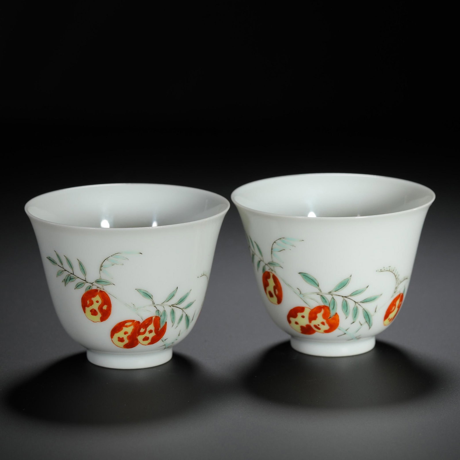 Pair of Famille-Rose Floral Small Cups: Pair of Famille-Rose Floral Small Cups. Diam.2.52" Height:1.97"