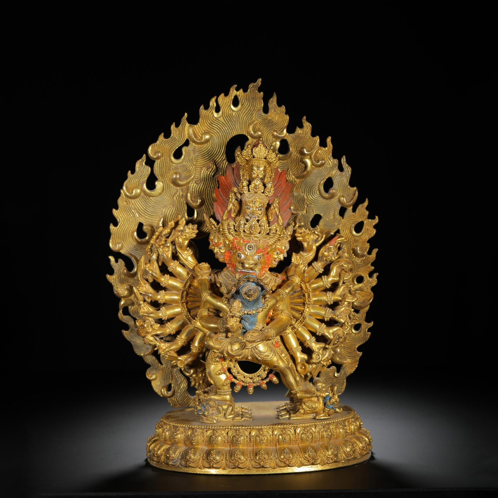 Gilt-Bronze Yamantaka Yab-Yum Figure: Gilt-Bronze Yamantaka Yab-Yum Figure. Length:9.53" Width:5.51" Height:12.91"