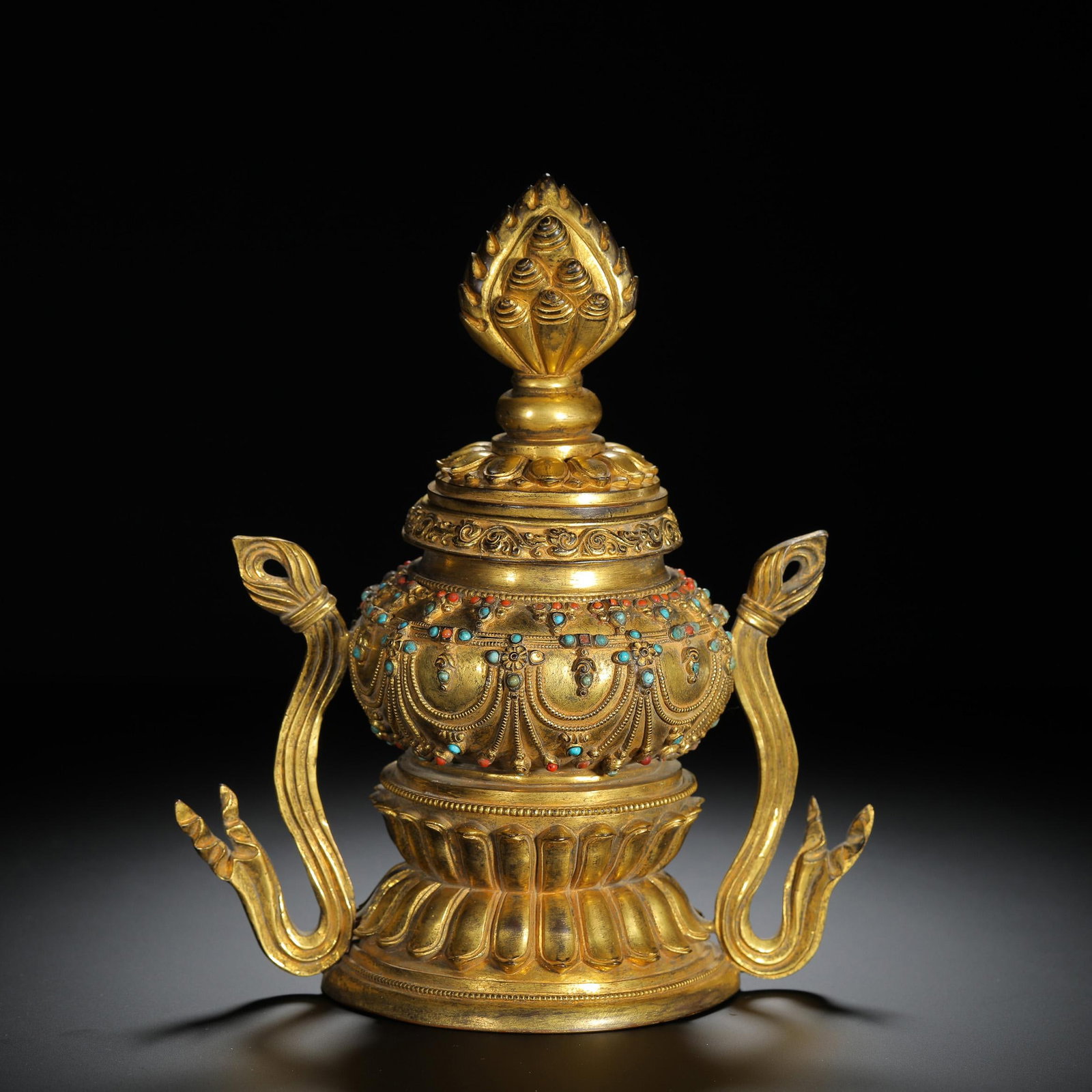 Gilt-Bronze Gem-Inset Mani Jewel Offering Vessel (1 of 12)