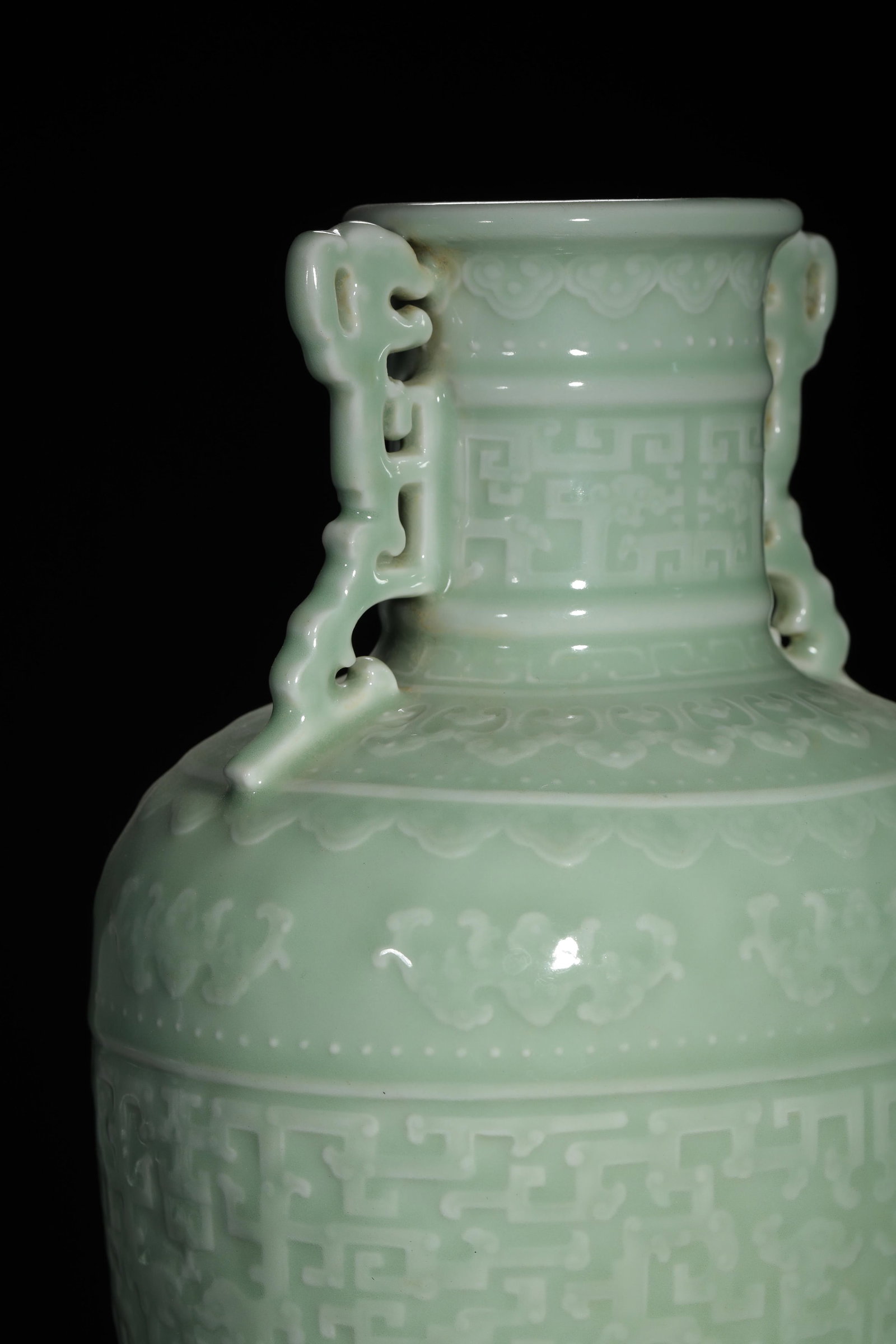 Celadon Glazed Double-Handled Vase - 5