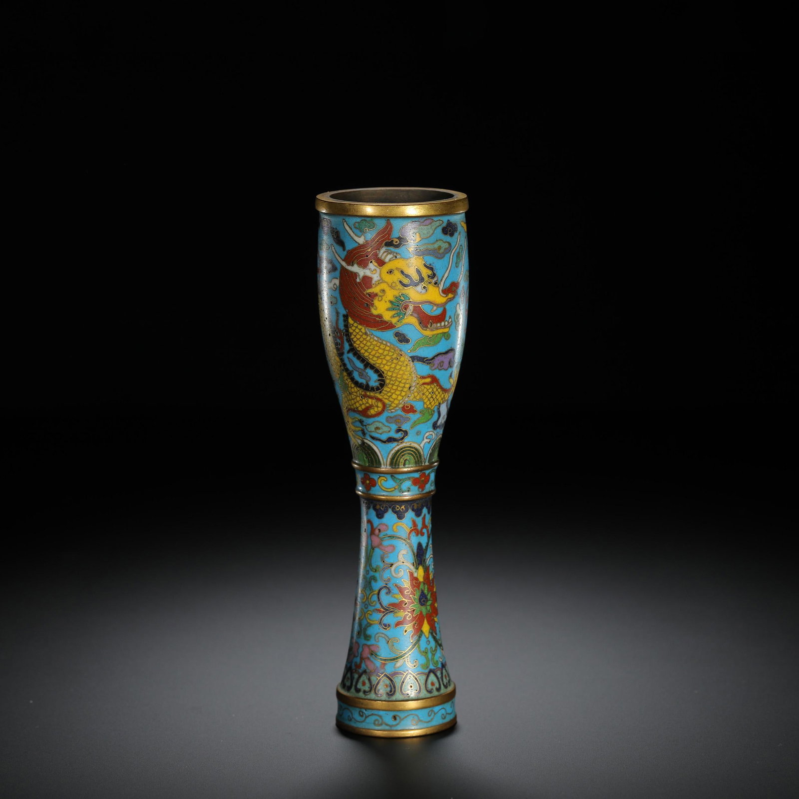 Gilt-Bronze Cloisonn? Enamel Dragon Flower Holder: Gilt-Bronze Cloisonné Enamel Dragon Flower Holder. Diam.1.38" Height:6.10"