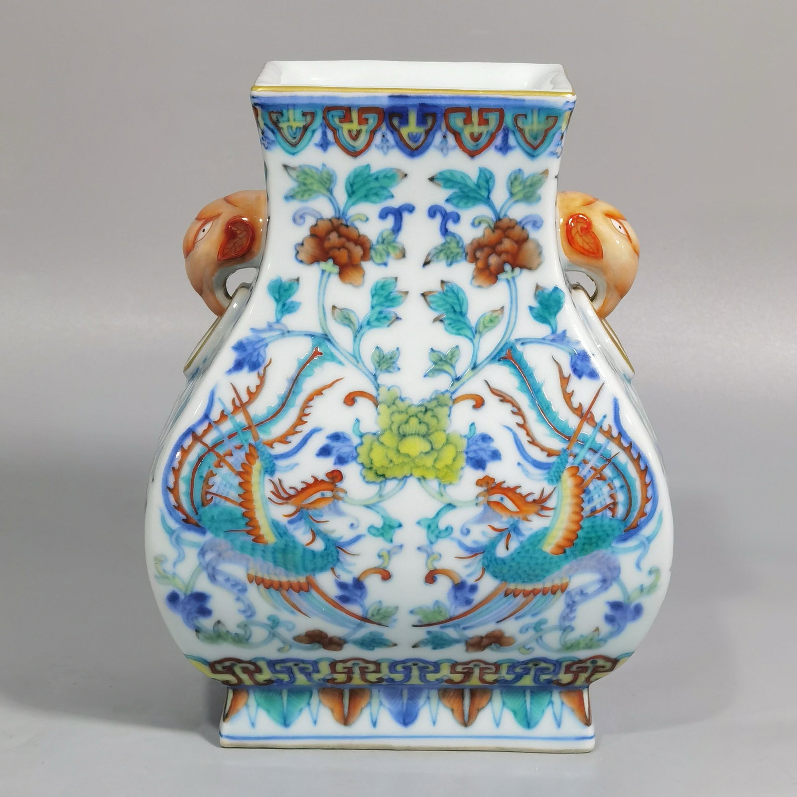 A Blue and White Doucai Square Vase: A Blue and White Doucai Square Vase. Height: 6.50" Diameter: 5.12"