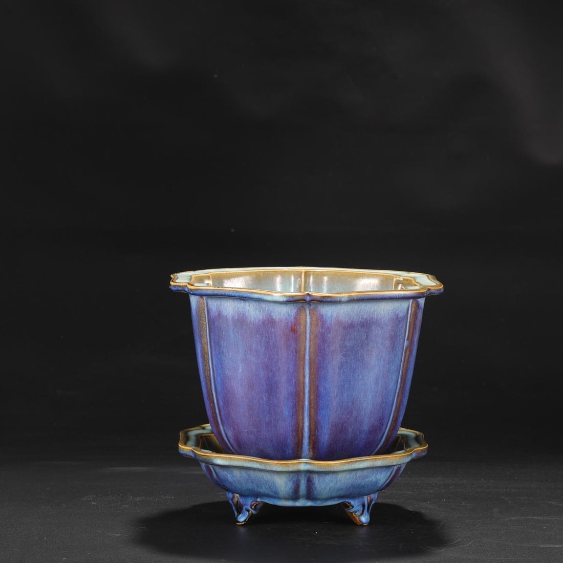 A Jun Ware Purple Glazed Planter Set - 2
