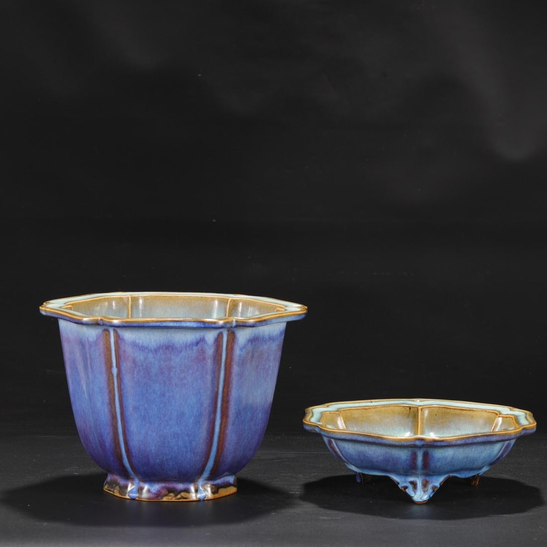 A Jun Ware Purple Glazed Planter Set - 5