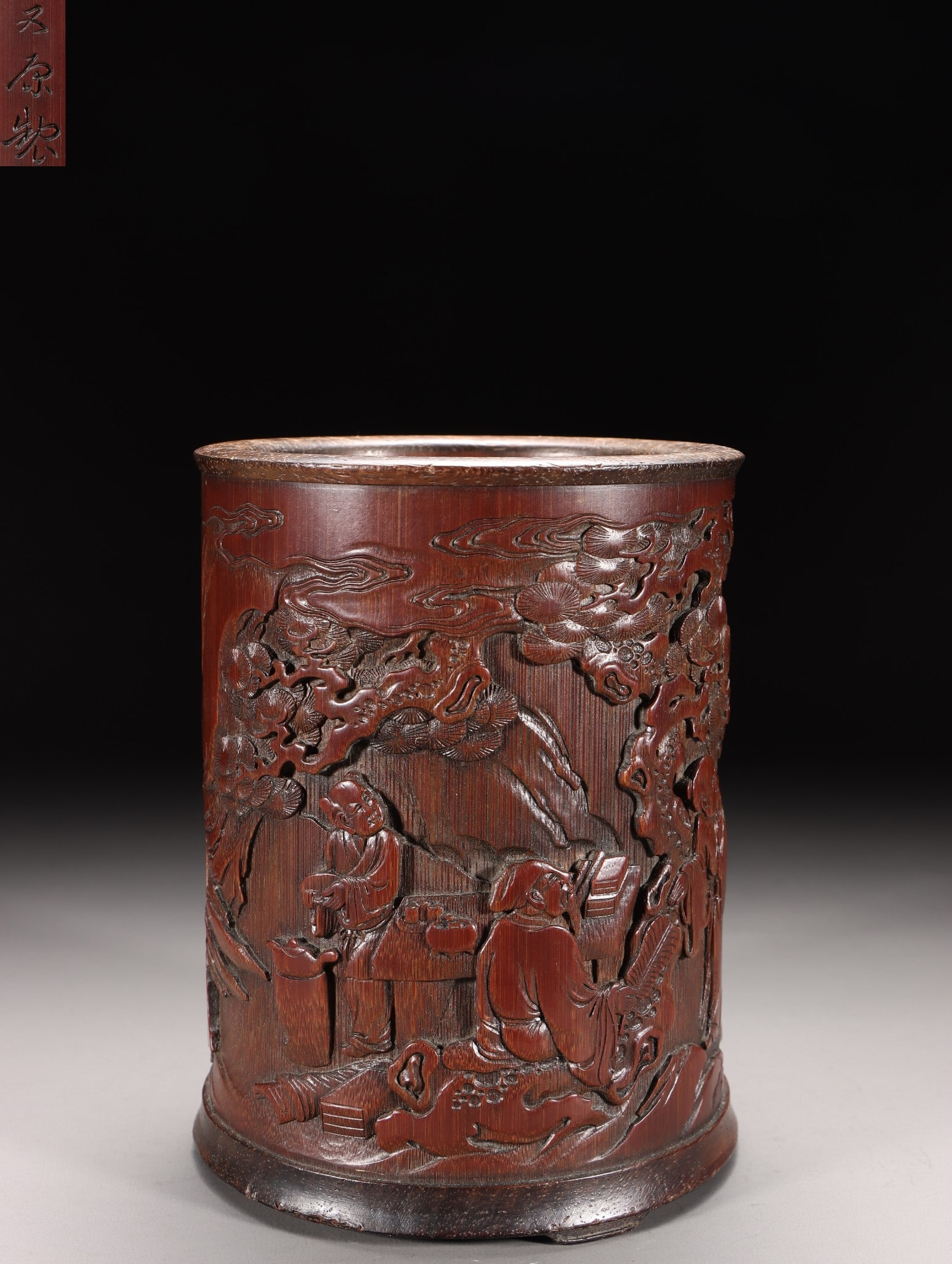 A Bamboo Brushpot: A Bamboo Brushpot. Height: 5.91"; Diameter: 4.45". Weight: 1.28lbs.