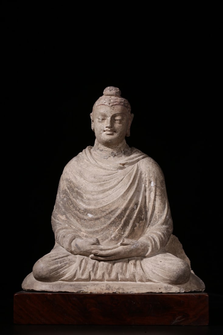 A Gandhara Clay Shakyamuni Statue: A Gandhara Clay Shakyamuni Statue. Height: 11.42"; Length: 9.06"; Width: 3.46". Weight: 5.74lbs.