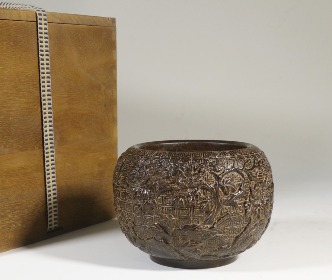An Agarwood Water Coupe: An Agarwood Water Coupe. Height: 3.27"; Diameter: 4.72". Weight: 0.77lbs.