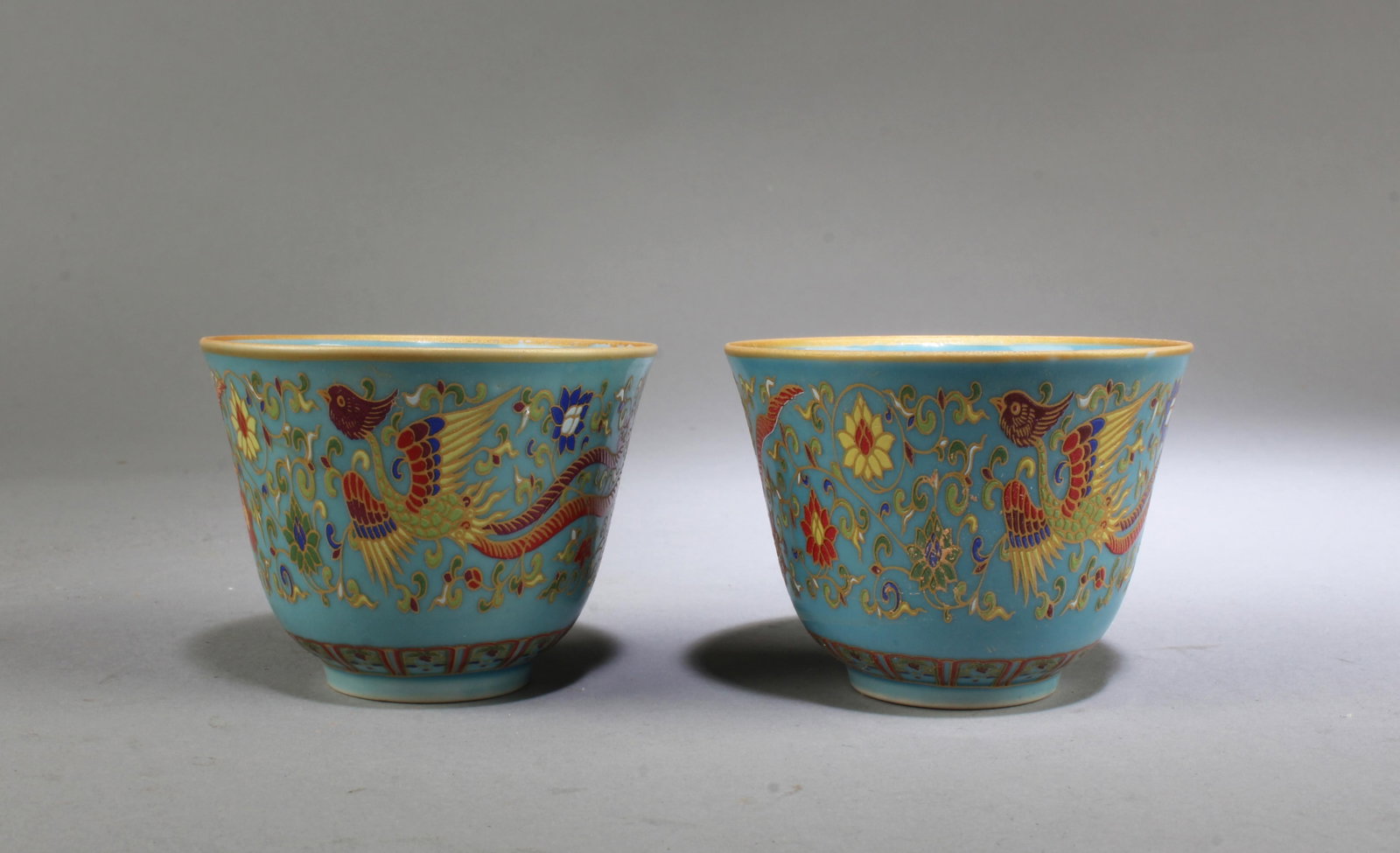 A Group of Two Porcelain Cups: A Group of Two Porcelain Cups. 'ChengHua' mark. Diameter: 2.65" Height: 2"
