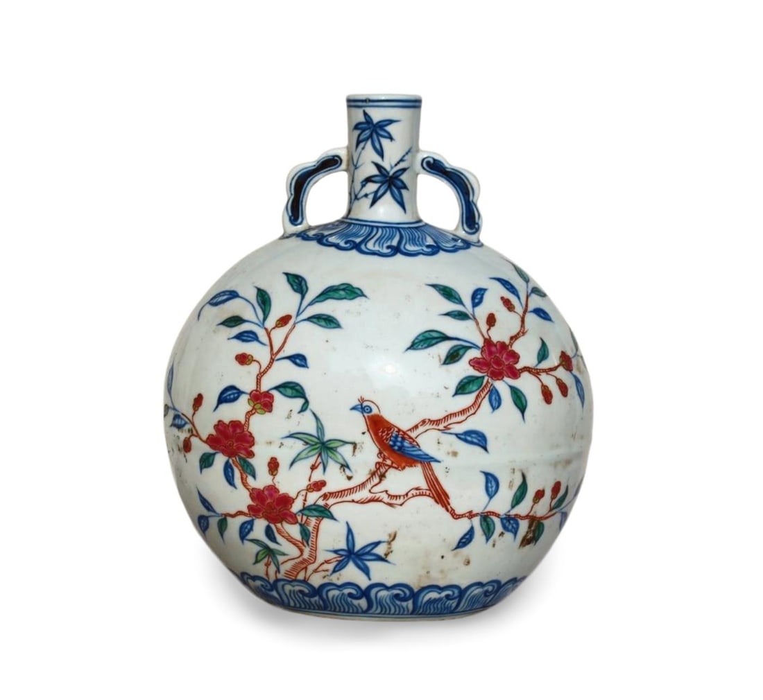 A Multi-Colored Bird Moonflask Vase - 2