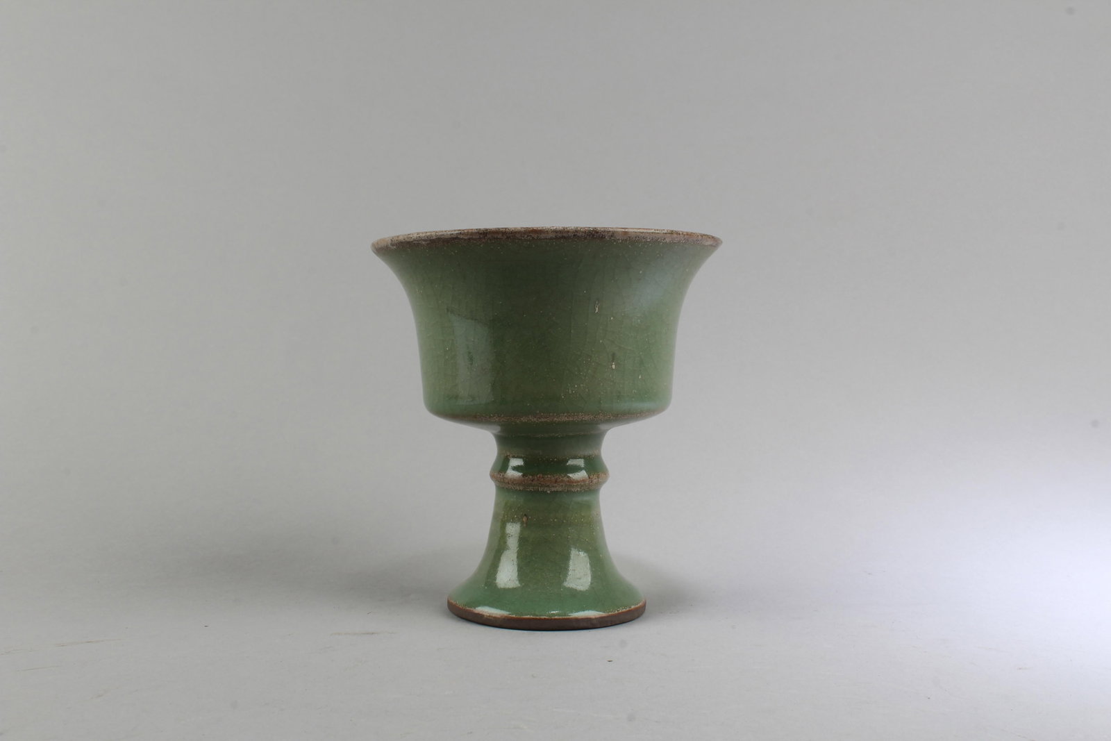Chinese Celadon Stem Cup: Chinese Celadon Stem Cup. Height: 4.5" Diameter: 4.25"