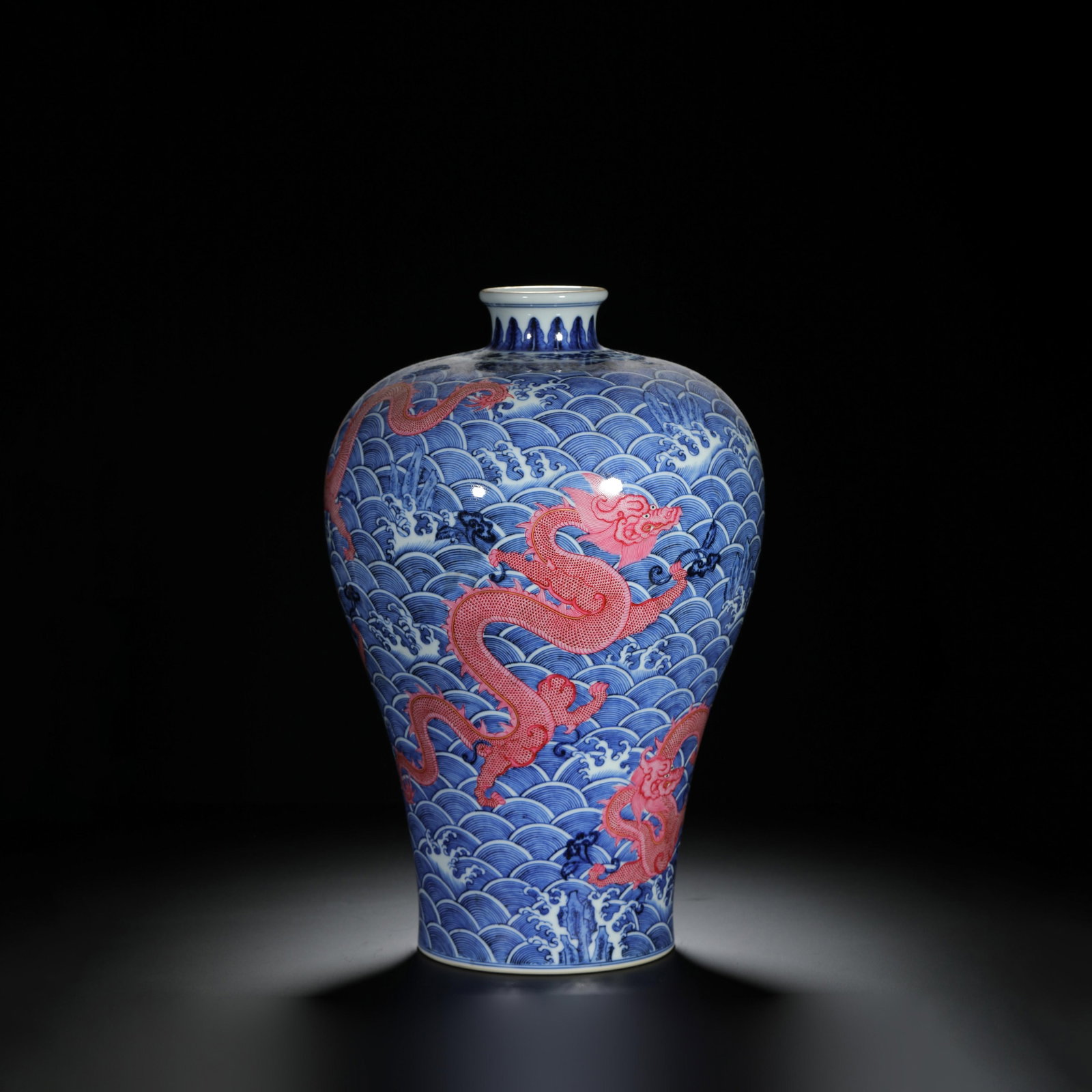Blue and White Iron-Red Sea Wave Dragon Meiping Vase (1 of 9)