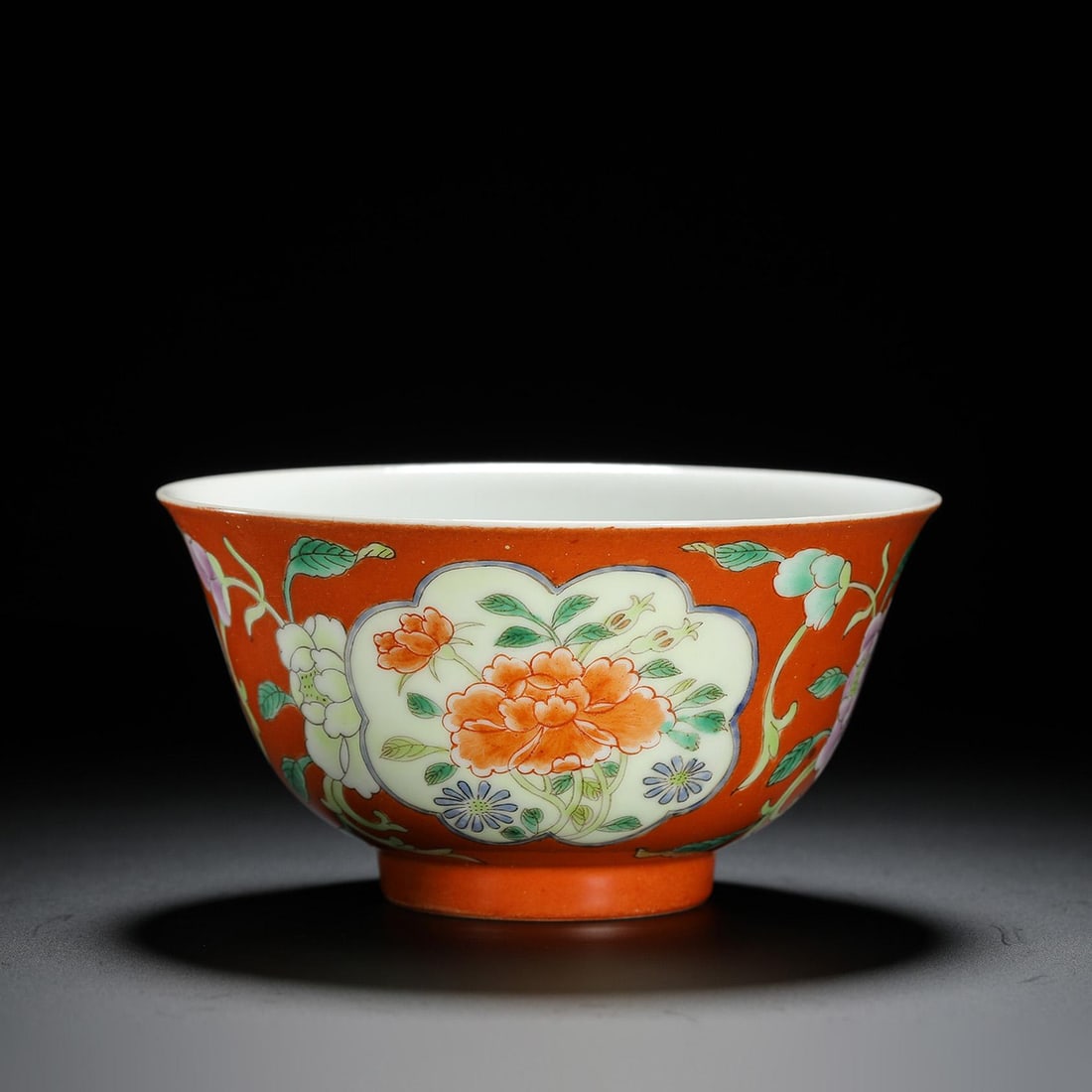 Coral-Ground Floral Bowl: Coral-Ground Floral Bowl. Diam: 4.72" Height: 2.36"