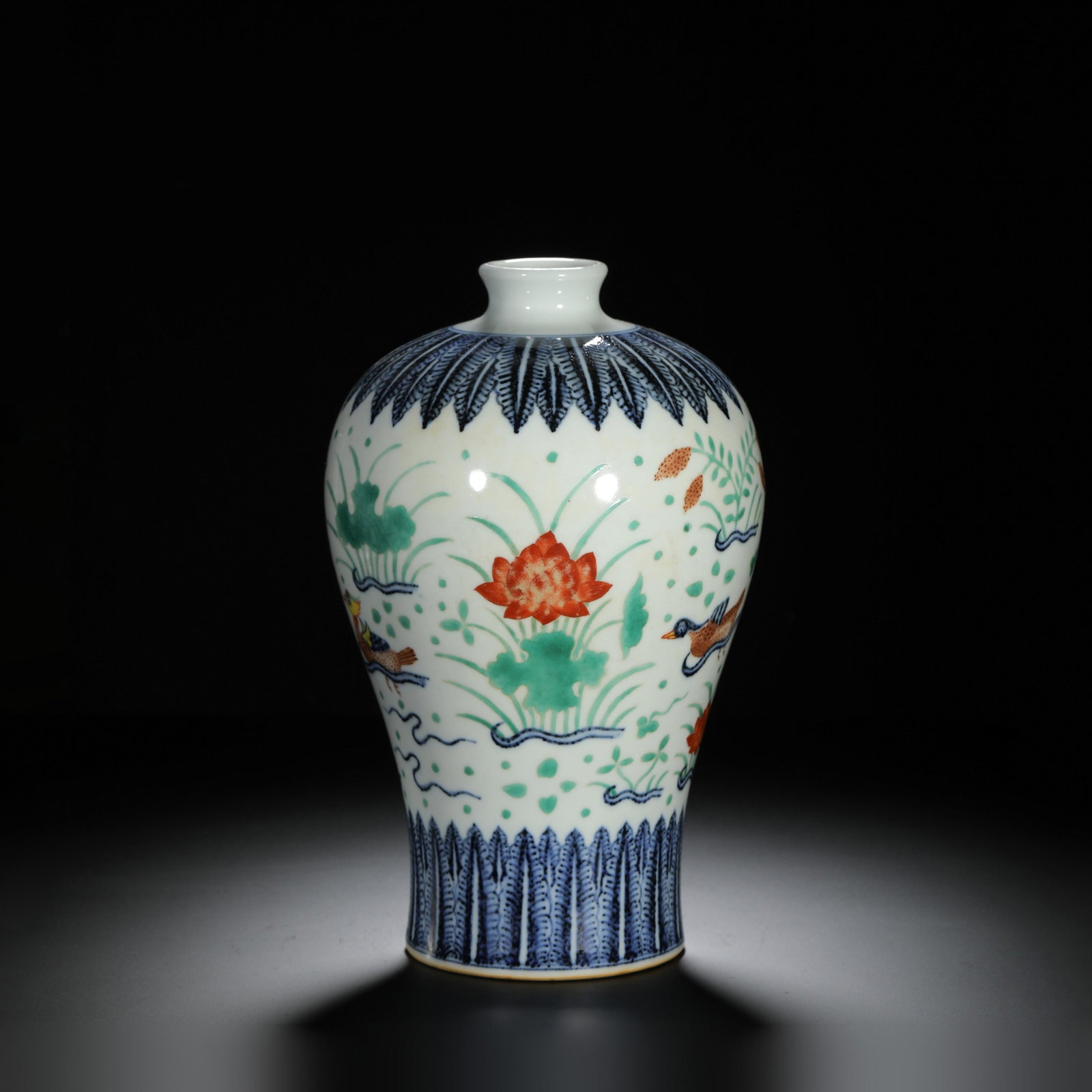 Doucai Lotus Pond Meiping Vase: Doucai Lotus Pond Meiping Vase. Diam: 6.30" Height: 9.84"