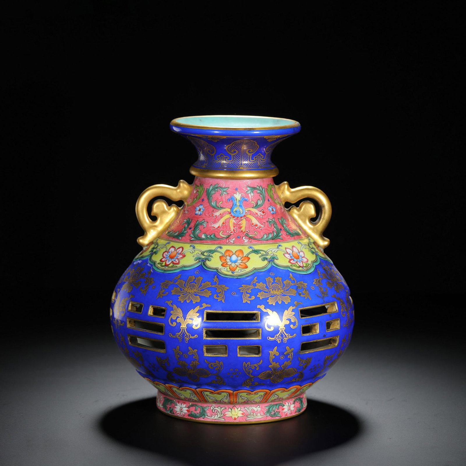 Blue-Glazed Floral Revolving Vase (1 of 9)