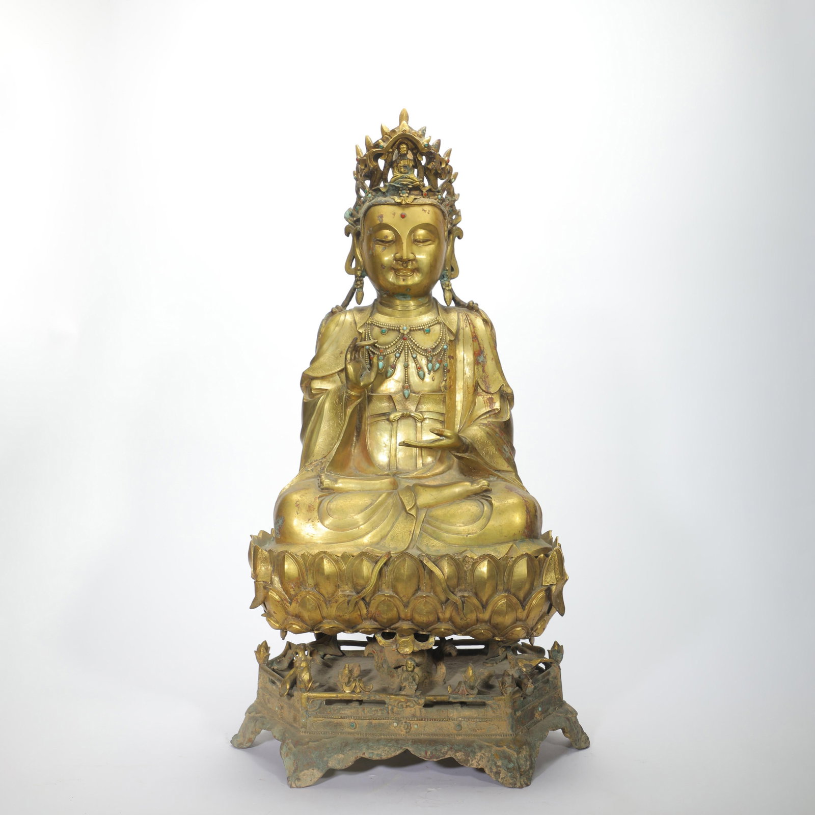 Gilt-Bronze Gem-Inset Guanyin Seated Figure (1 of 19)