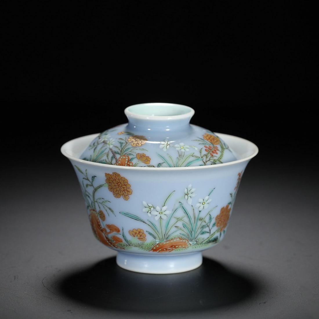 Sky-Blue Glazed Floral Cup (1 of 10)