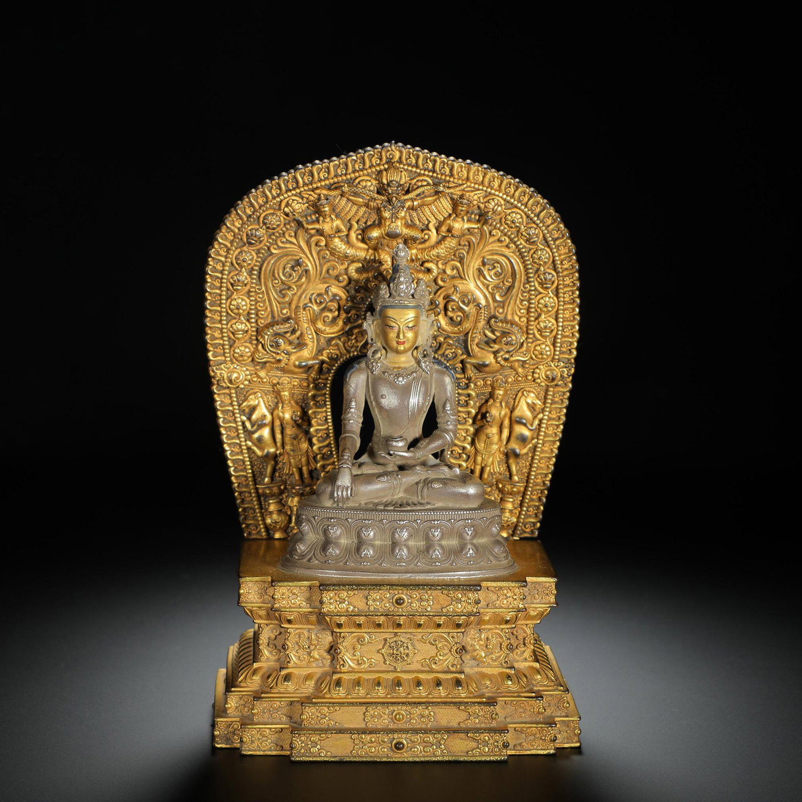 Silver-Gilt Radiant Longevity Buddha Seated Figure (1 of 9)