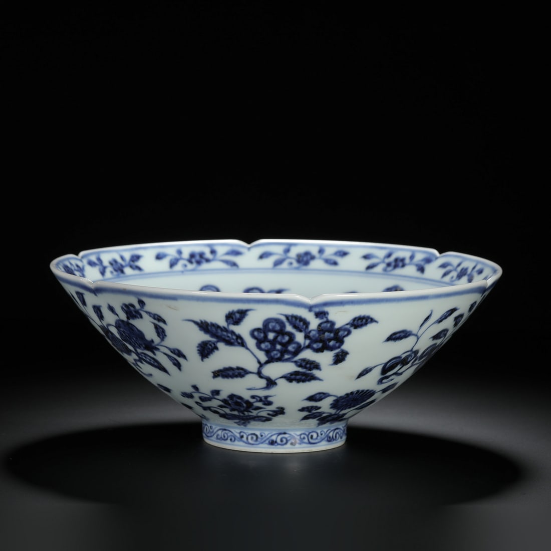 Blue and White Floral Conical Bowl: Blue and White Floral Conical Bowl. Diam: 8.58" Height: 3.27"