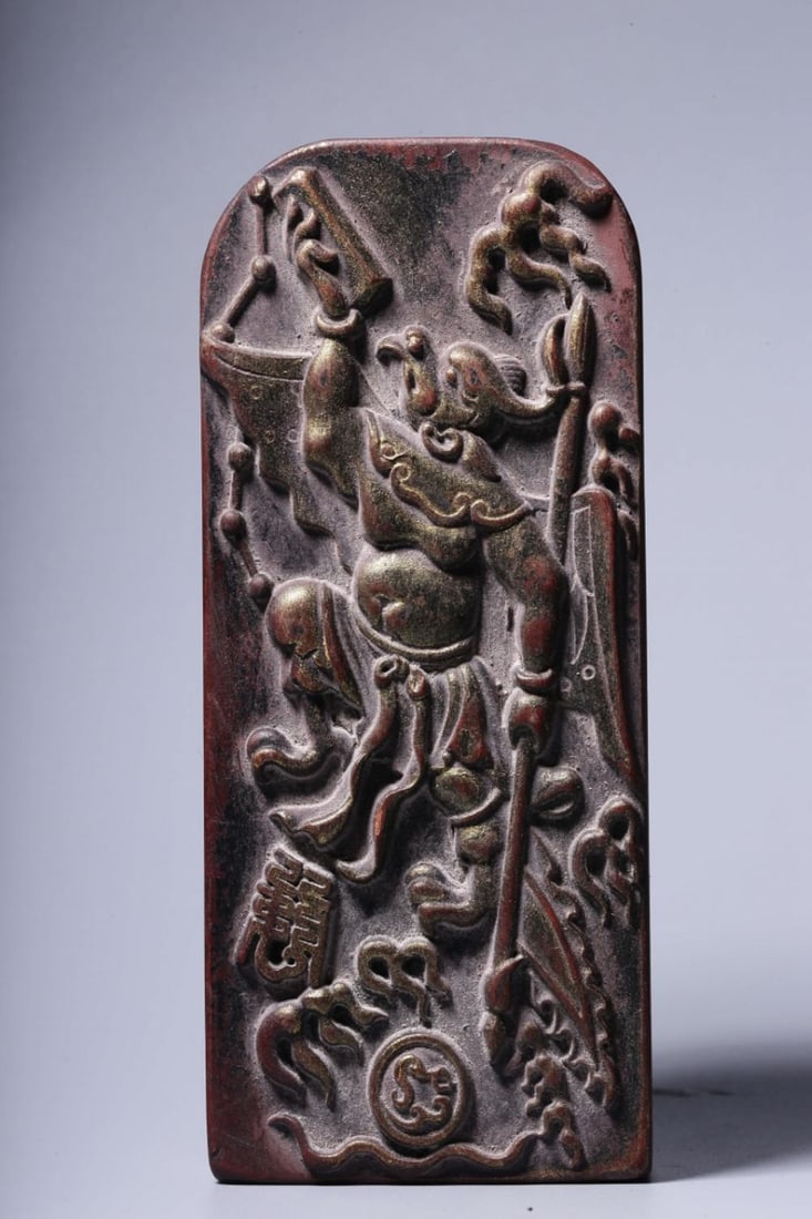 A Wood Carved Deity Statue: A Wood Carved Deity Statue. Length: 5.51in; Width: 2.36in; Thickness: 1.18in; Weight: 9.88oz.
