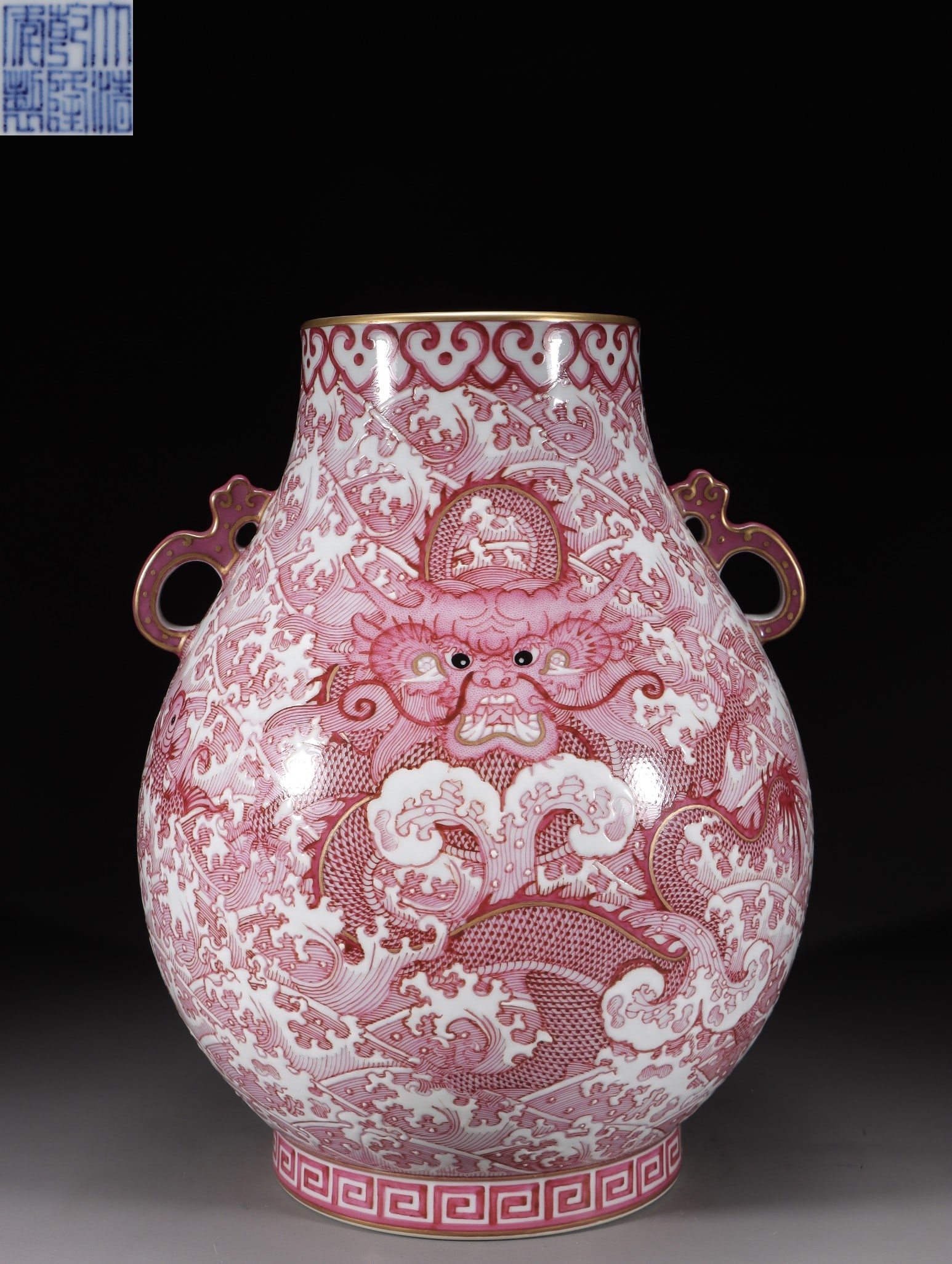 A Fencai Enamel Double-Eared Vase: A Fencai Enamel Double-Eared Vase. Height: 10.63in; Diameter: 3.74in; Diameter: 8.27in; Diameter: 5.12in; Weight: 79.37oz.
