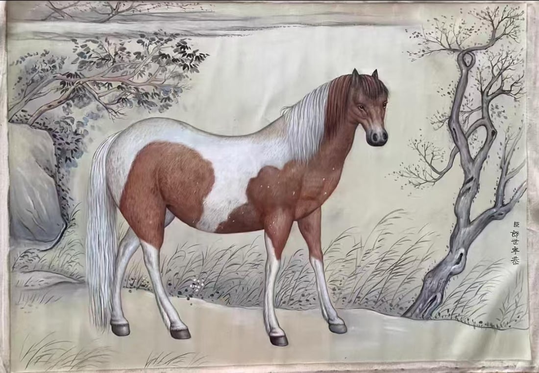 An Oil Painting of Horses: An Oil Painting of Horses. Length: 55.12in; Width: 78.74in.