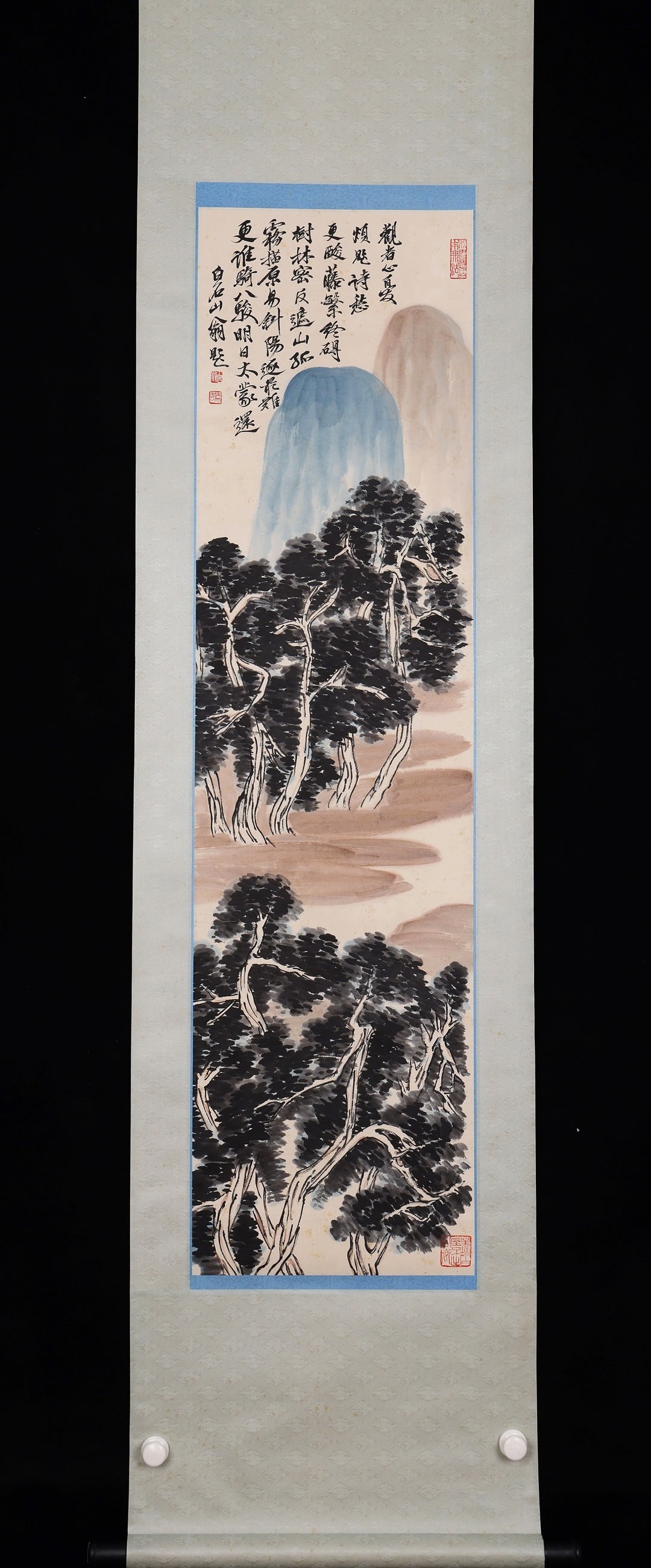 A Chinese Painting Depicting Landscape: A Chinese Painting Depicting Landscape. Length: 54.33in; Width: 14.17in.