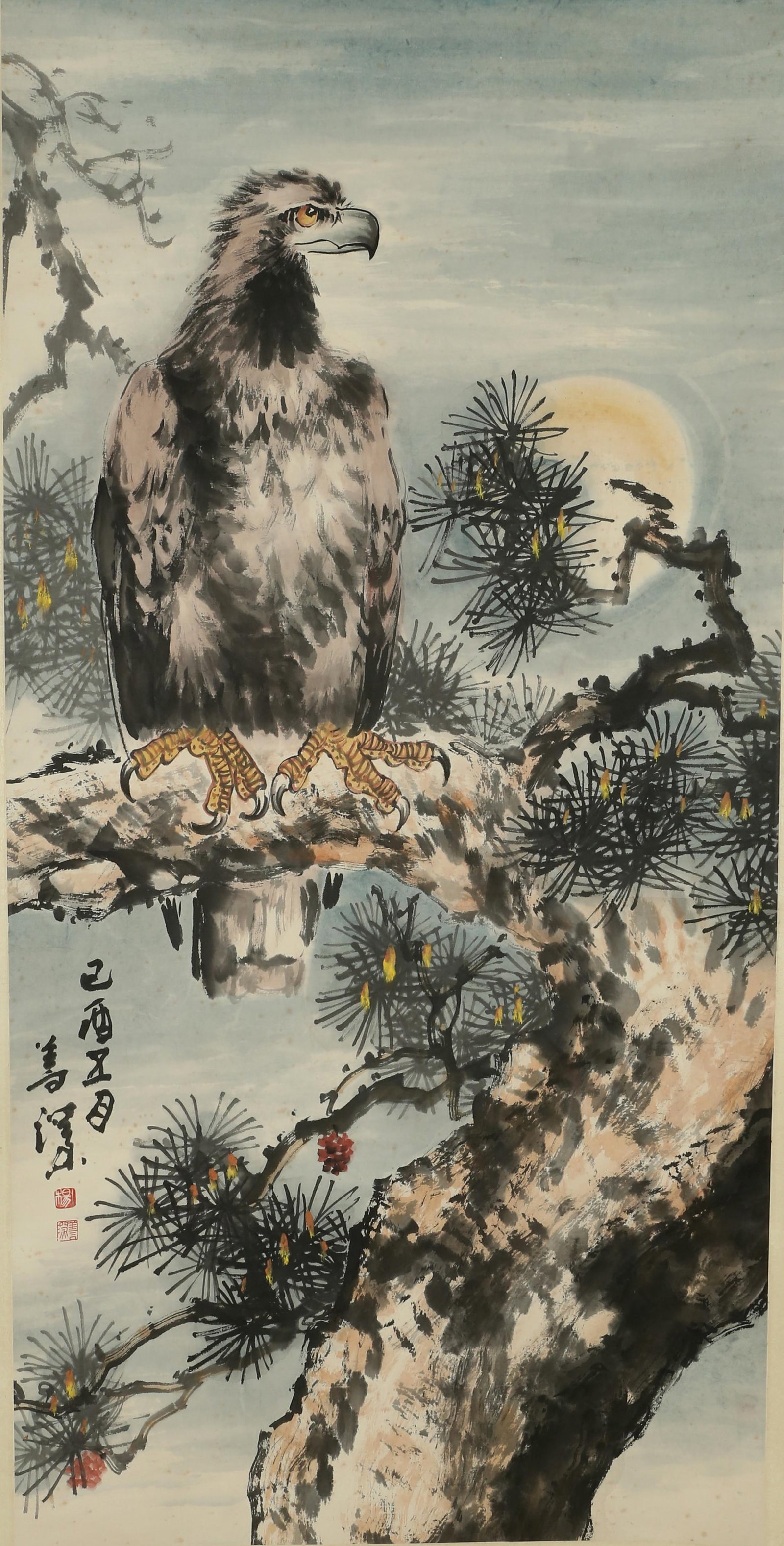 Chinese Hanging Scroll Painting: Ink and color, depicting an eagle. Height: 39" Length: 18.9"