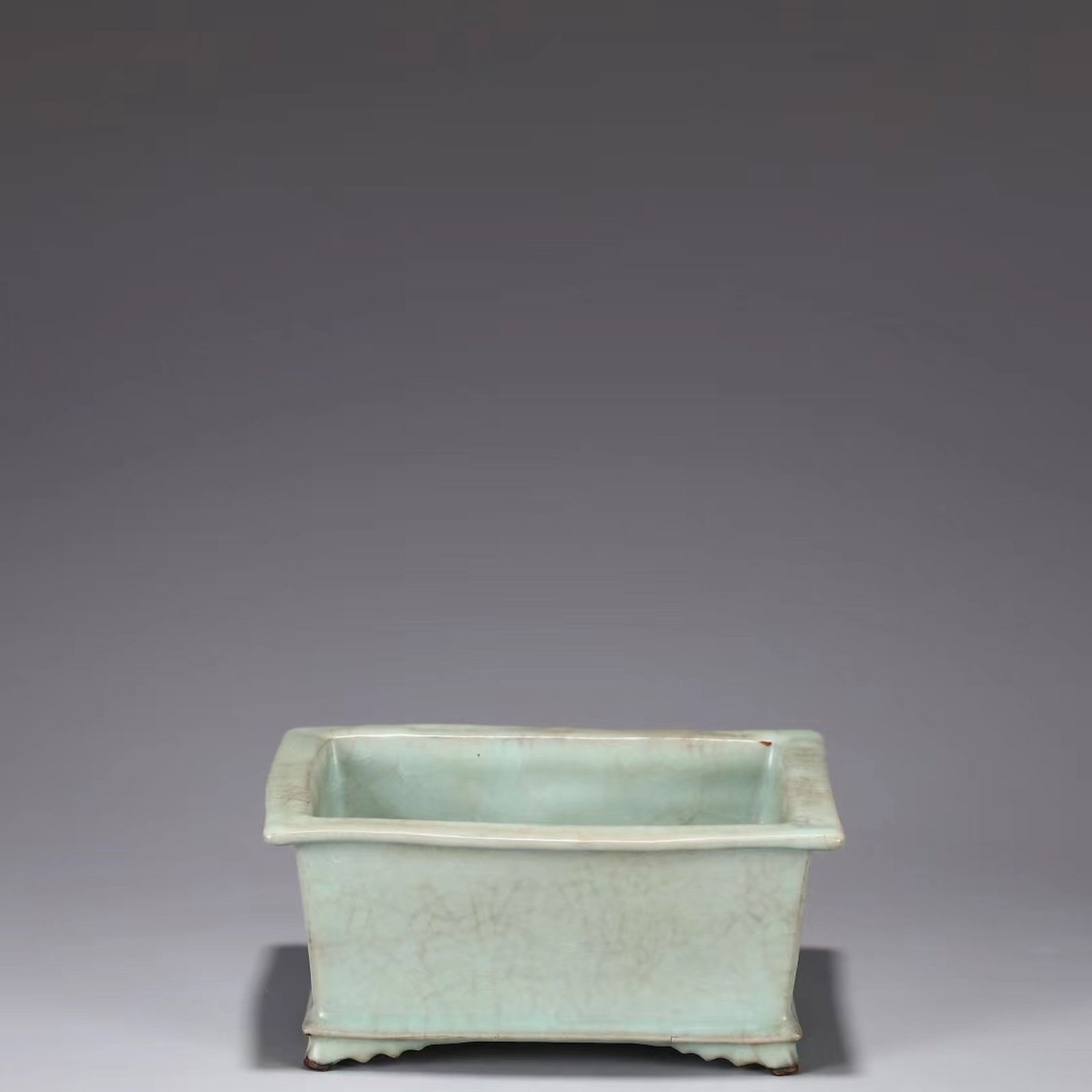 A Guan Type Green Glazed Rectangular shaped Pot - 2