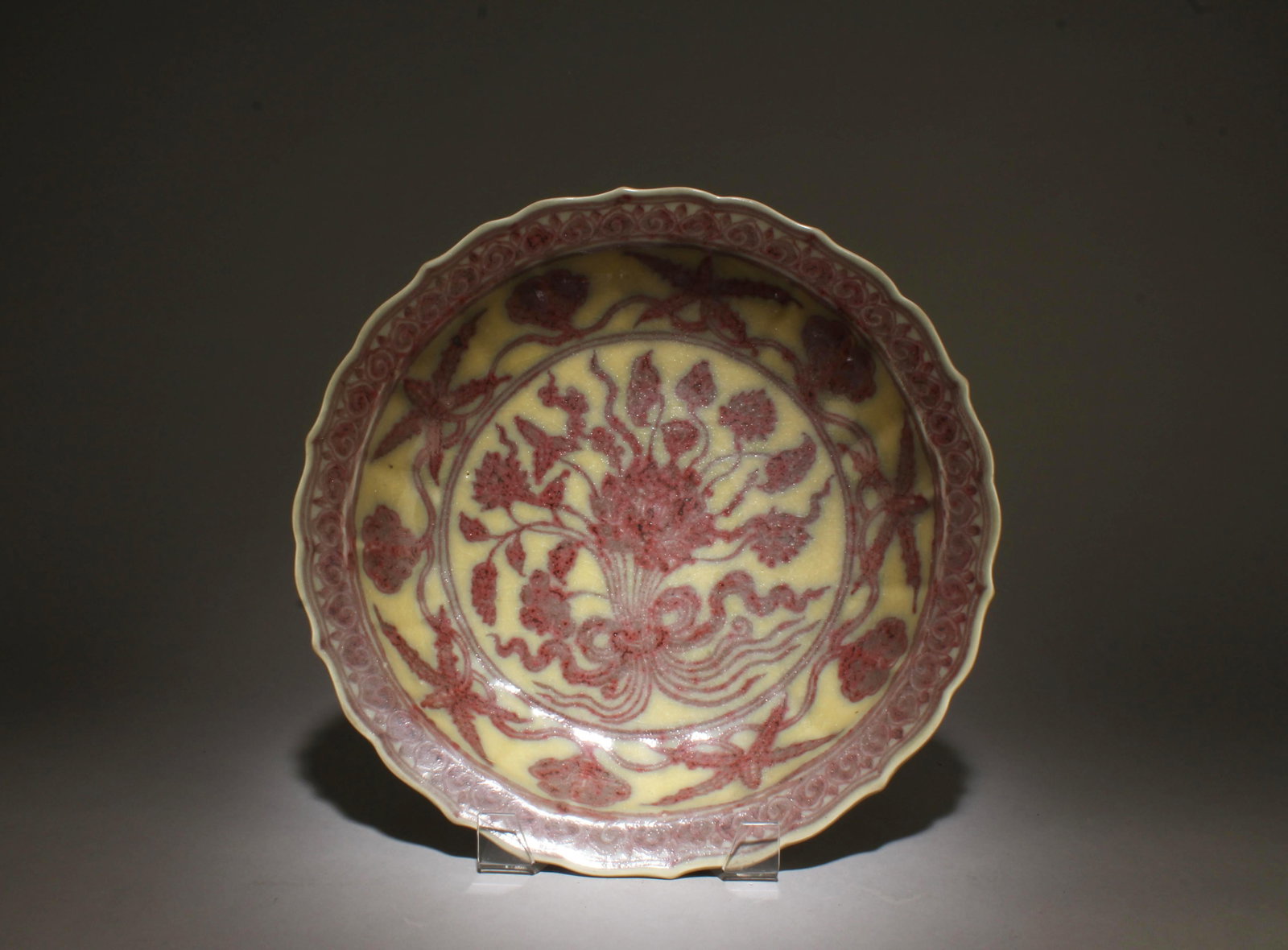 A Underglazed Red Plate: A Underglazed Red Plate. Dimension: 13.75" x 2.5".