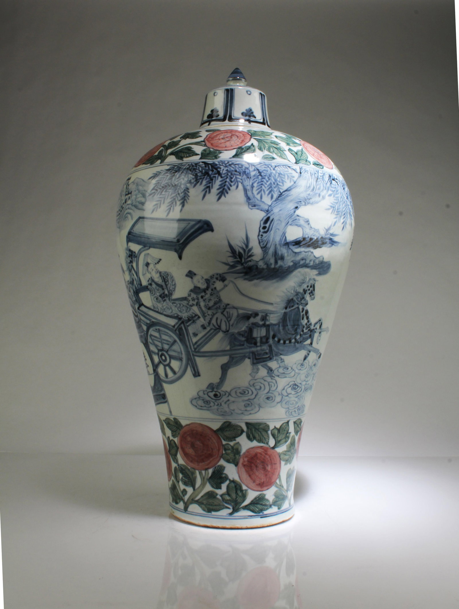 A Porcelain Meiping Vase: A Porcelain Meiping Vase with lid. 'QinShiHuang' mark on body. Height: 19.5"