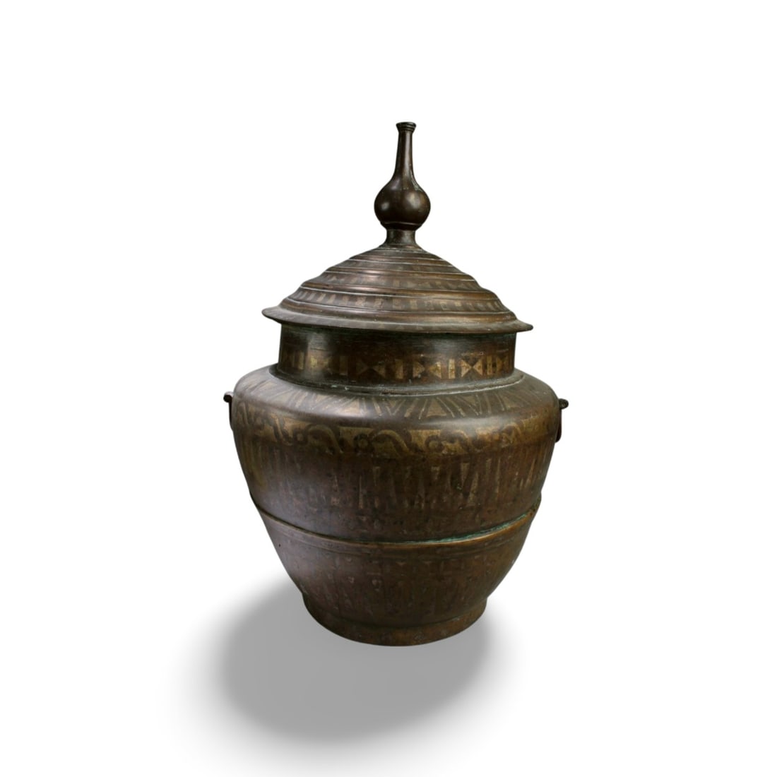 A Bronze Jar with Lid Cover: A Bronze Jar with Lid Cover. Height: 18"