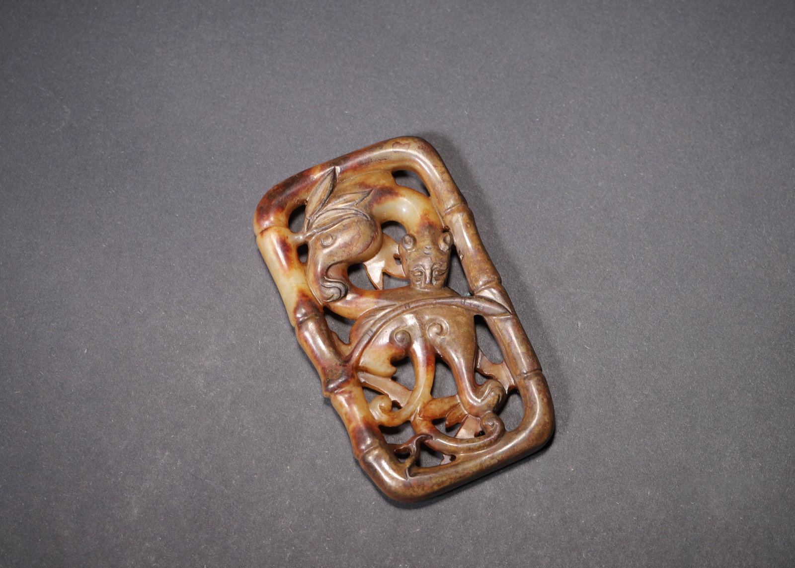 MING DYNASTY YELLOW JADE OPENWORK BELT PLAQUE WITH BAMBOO AND CHI DRAGON MOTIF (1 of 6)