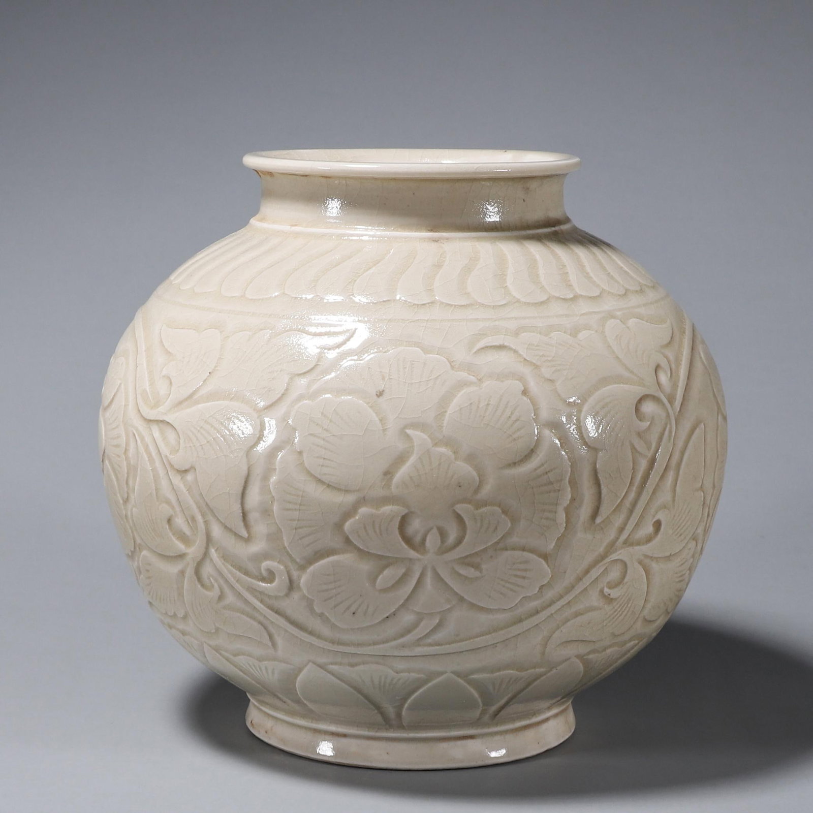 SONG DYNASTY DEEPLY CARVED FLORAL JAR WITH BULBOUS BELLY (1 of 9)