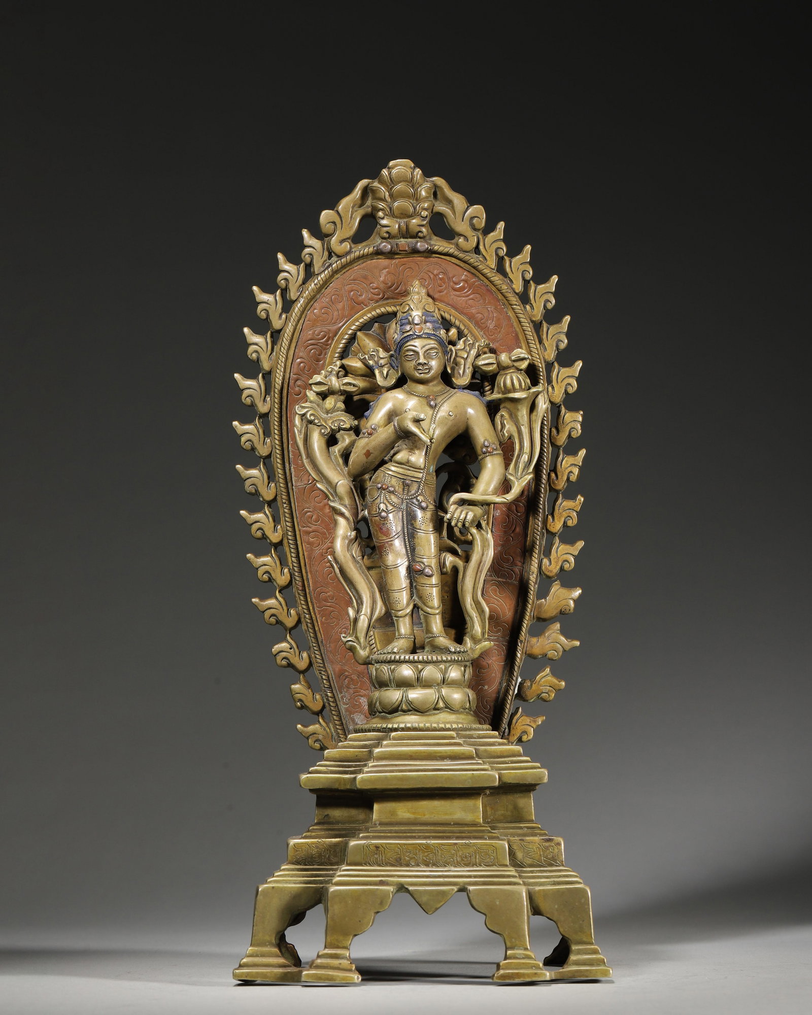 16TH-17TH CENTURY COPPER INLAID GEMSTONE STATUE OF PADMAPANI (1 of 8)
