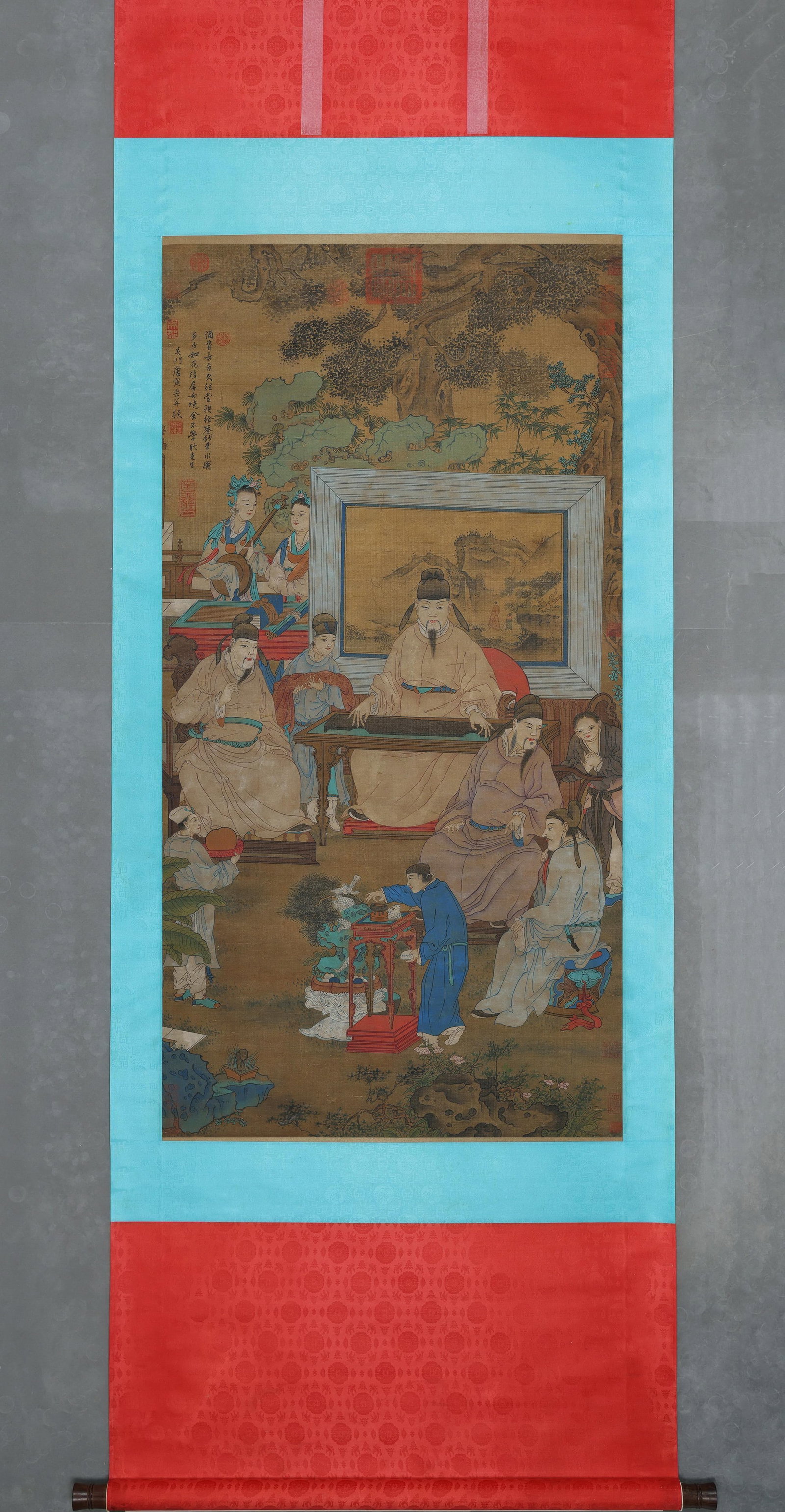 TANG YIN, SCHOLARS' BANQUET, MING DYNASTY, INK AND COLOR ON SILK, HANGING SCROLL (1 of 9)