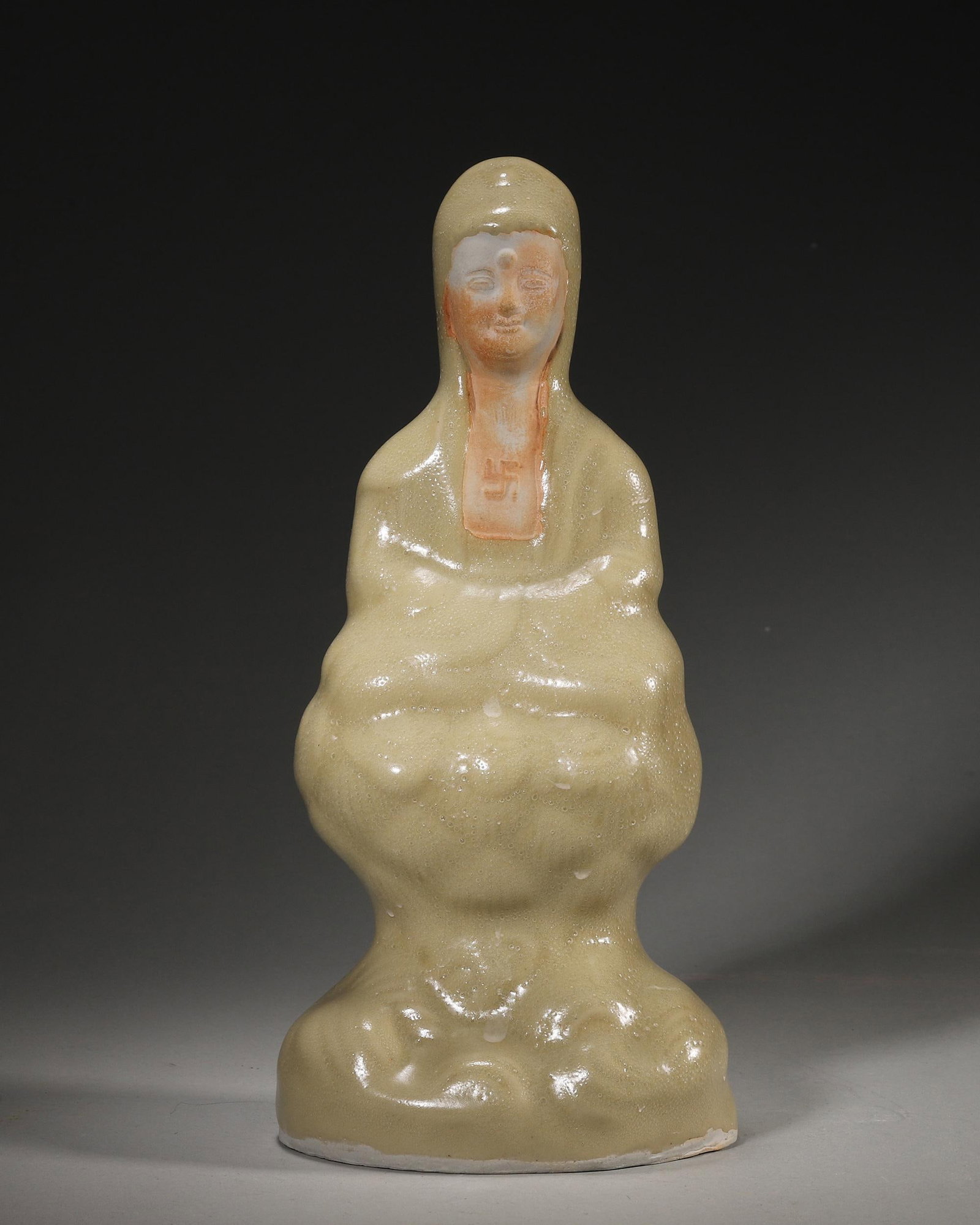 SONG DYNASTY LONGQUAN KILN PORCELAIN STATUE OF GUANYIN BODHISATTVA: Height 25cm