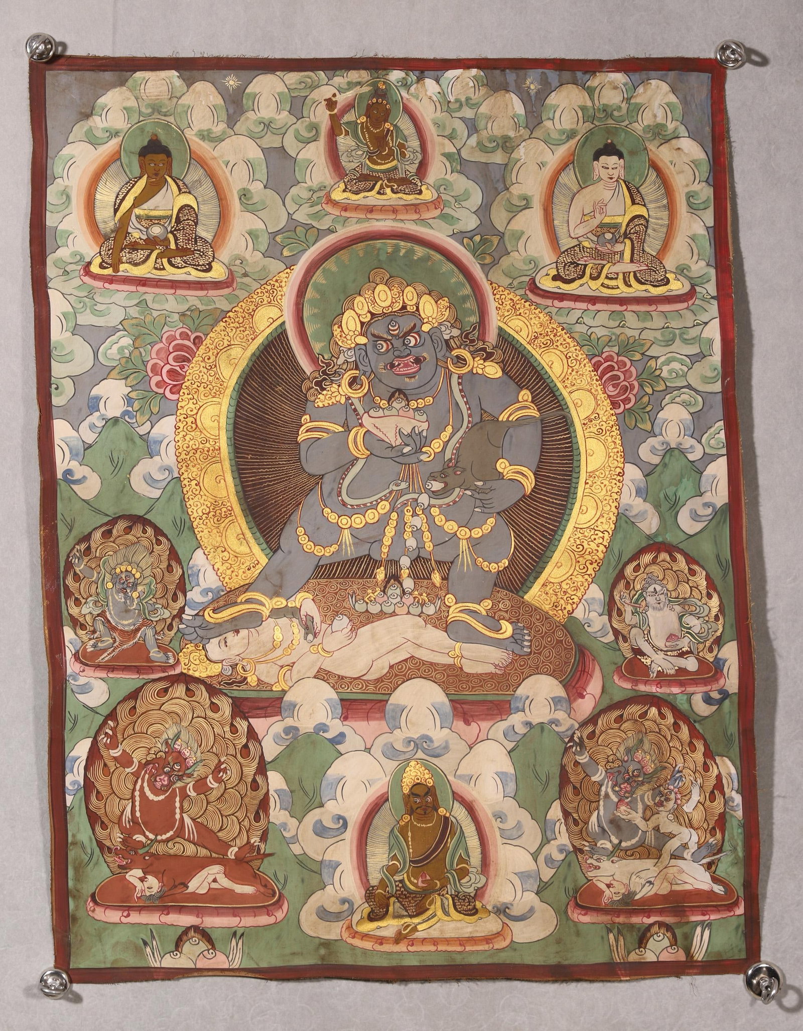 A BLACK JAMBHALA THANGKA, QING DYNASTY (1 of 5)