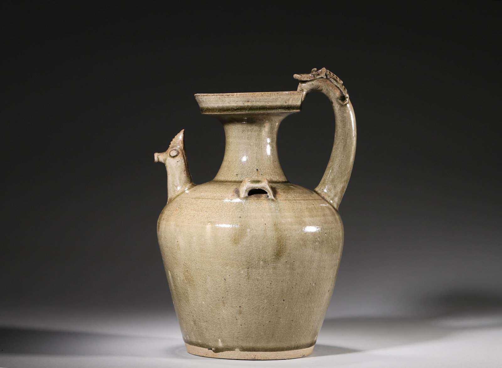 SONG DYNASTY CELADON GLAZE EWER WITH ANIMAL HEAD SPOUT (1 of 5)