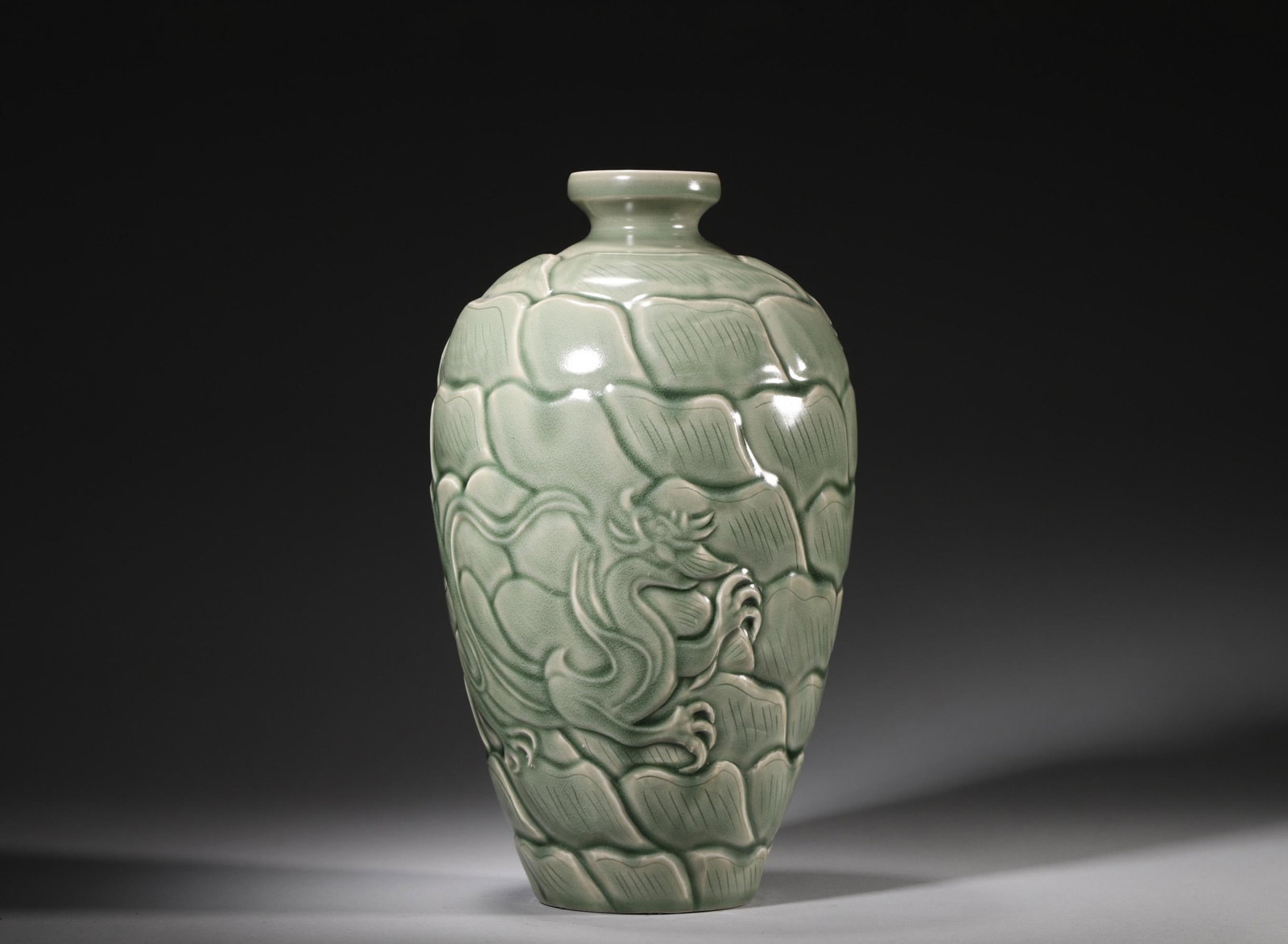 SONG DYNASTY CELADON GLAZE MEIPING VASE WITH LOTUS PETAL AND DRAGON PATTERN (1 of 5)