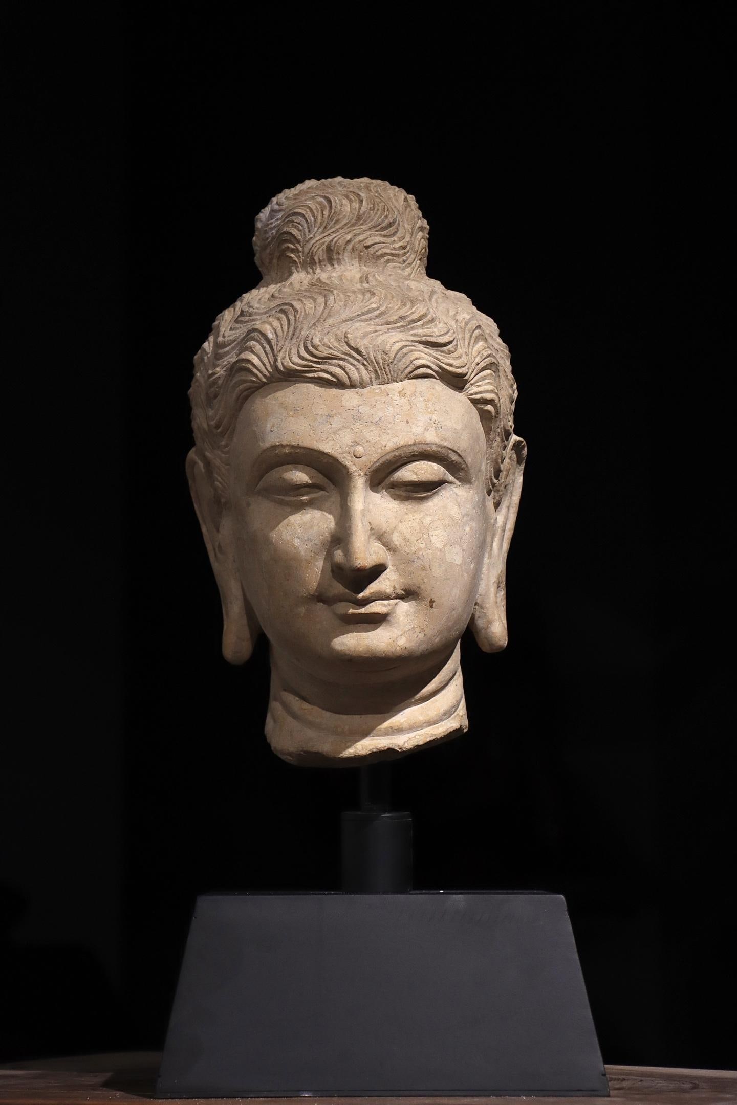 6TH CENTURY WHITE STONE GANDHARA BUDDHA HEAD: H:33