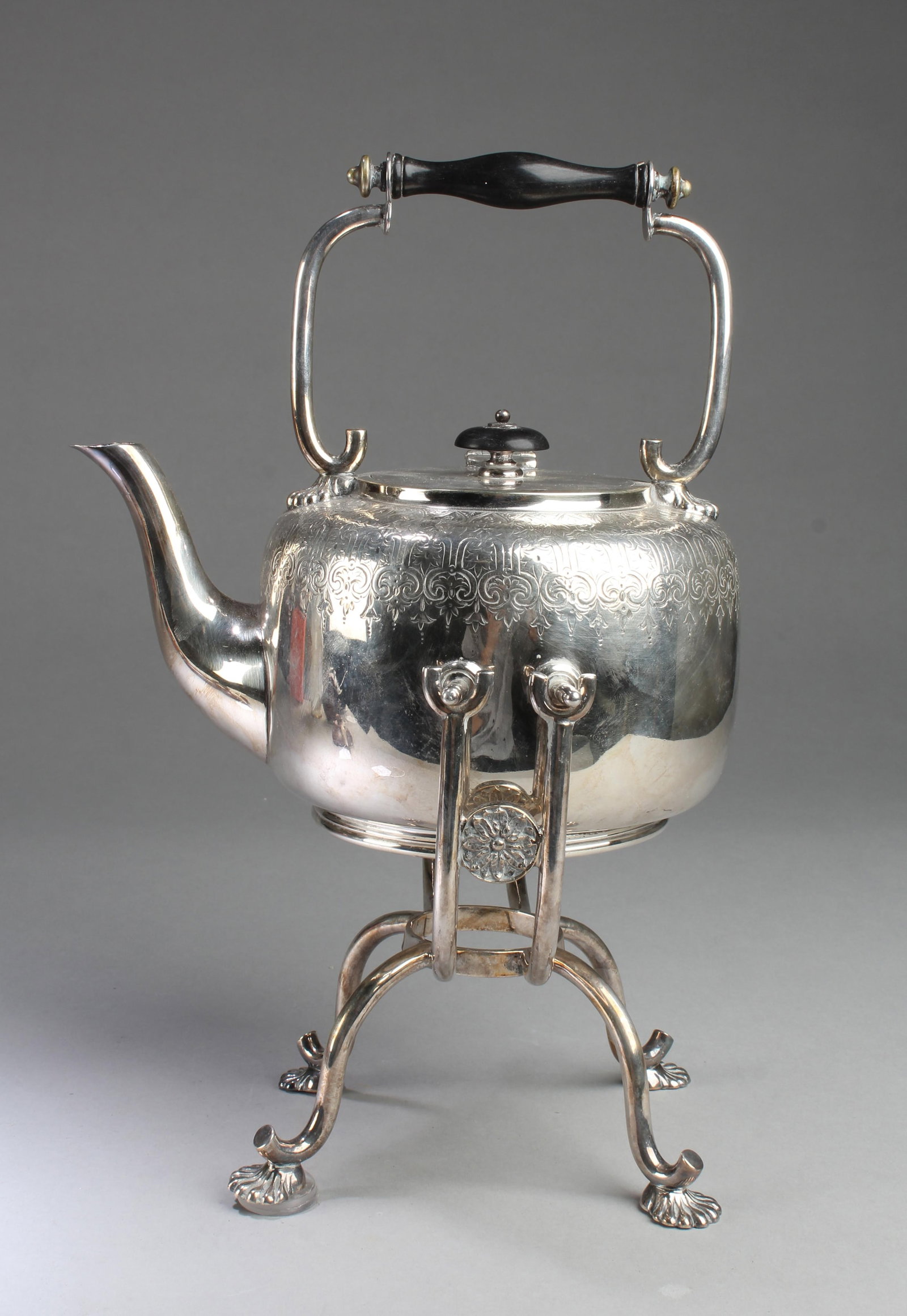 Antque Silver Plated Bronze Teapot With Heating St: Antque Silver Plated Bronze Teapot With Heating Stand. Height: 12.5" (With Stand)