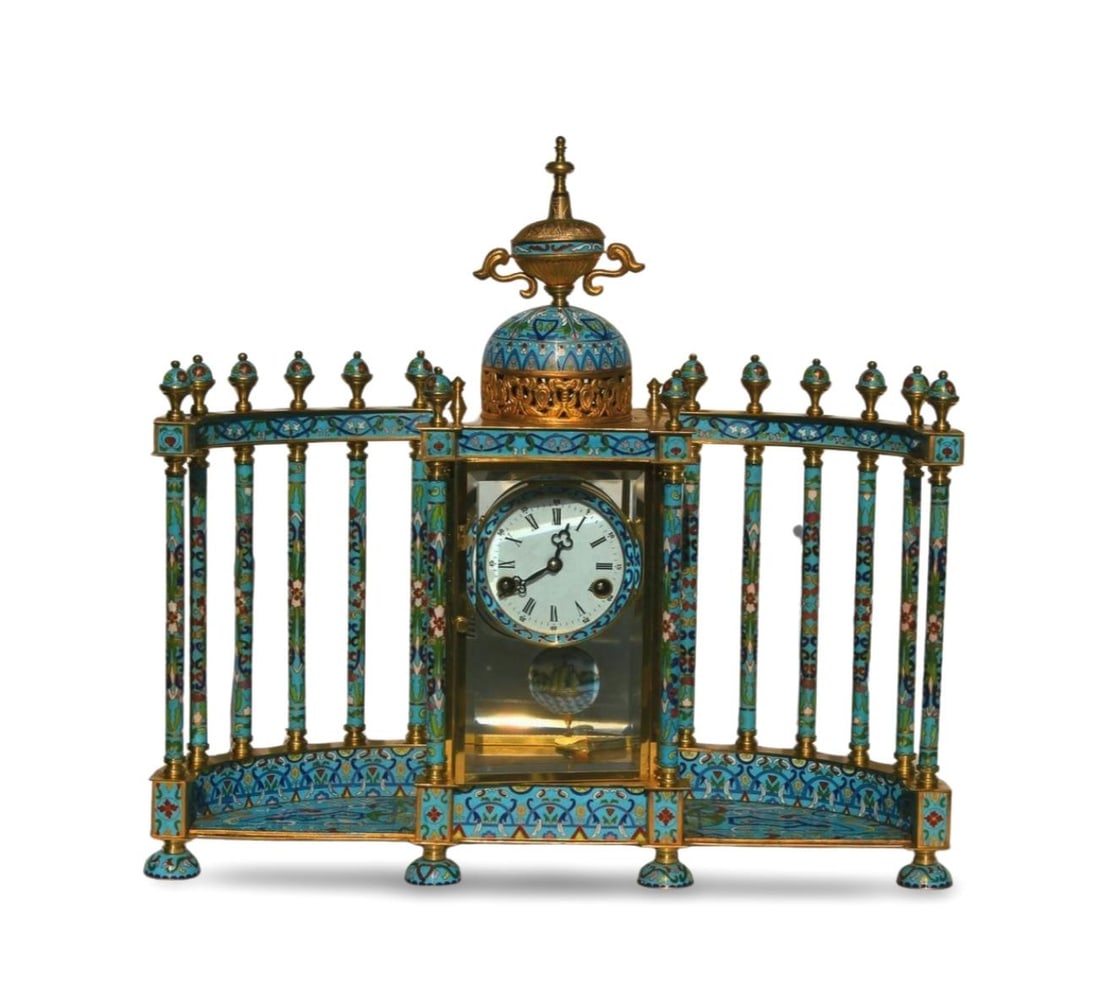 A Cloisonne Clock: A Cloisonne Clock . Dimension: 23" x 21" x 7".