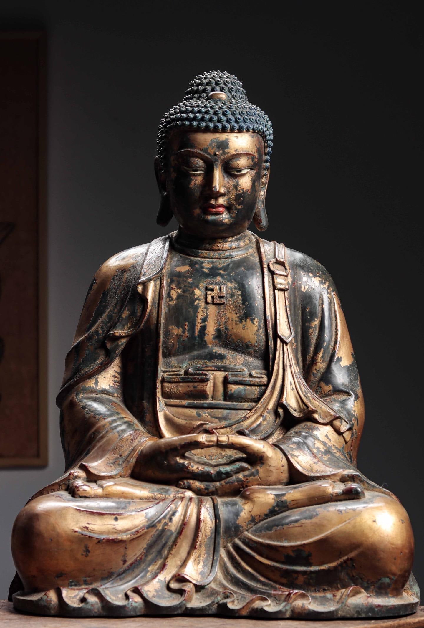 AMITABHA BUDDHA OF THE MING DYNASTY * GILDED COPPER: Weight:20000gH:65cmW:47cmT:33cm