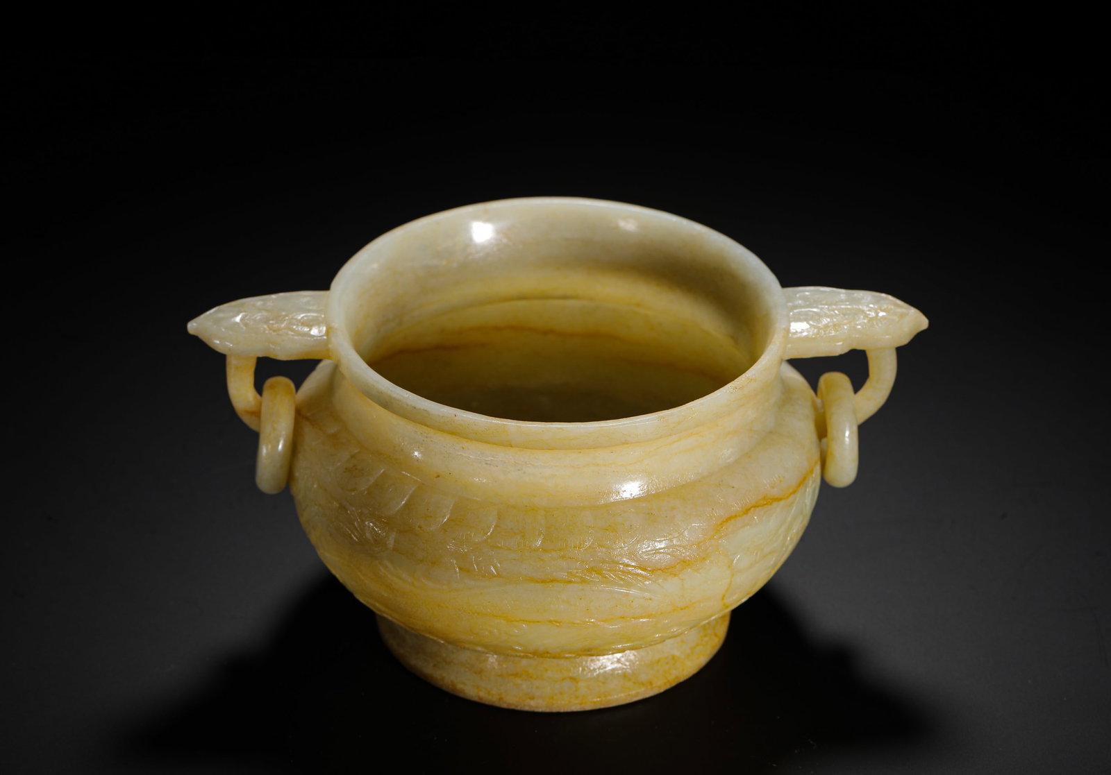 QING DYNASTY HETIAN JADE LUSTROUS DRAGON PATTERN LIVING RING EAR FURNACE (1 of 10)