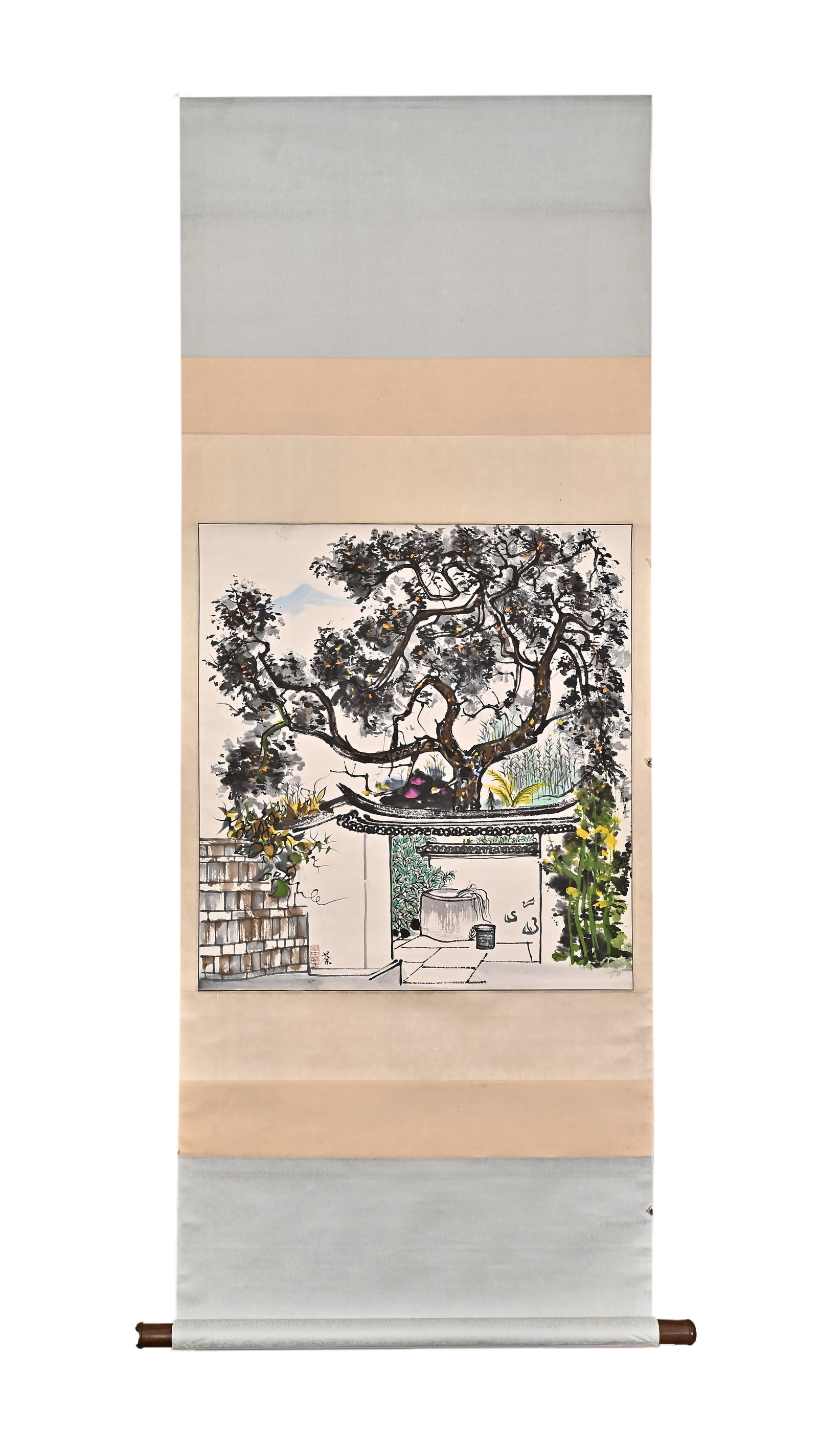 WU GUANZHONG (1919-2010) COURTYARD LANDSCAPE VERTICAL SCROLL (1 of 9)