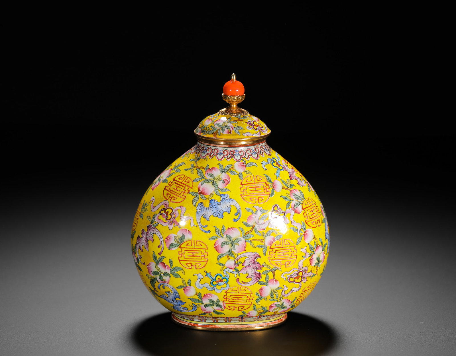 QING DYNASTY COPPER-PAINTED ENAMEL LID JAR WITH LONGEVITY AND HAPPINESS PATTERNS (1 of 11)